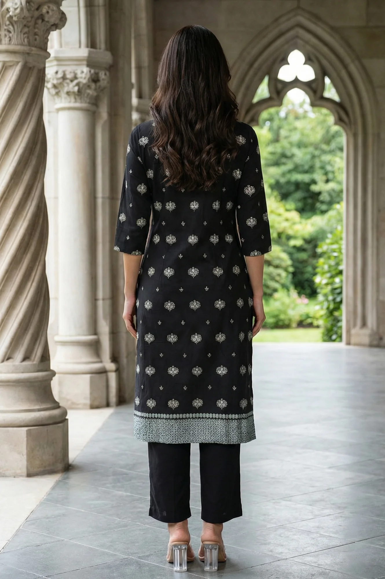 Black Geometric Printed Pure Cotton Straight Kurta - Image 5