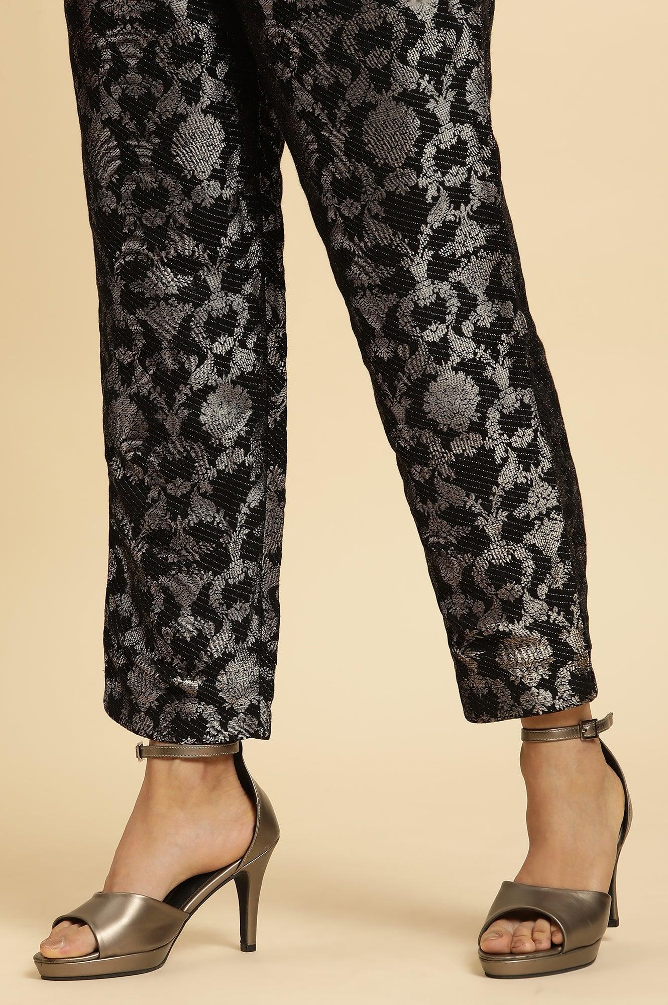 Black Rayon Jacquard Kurta And Pant Festive Set - Image 11