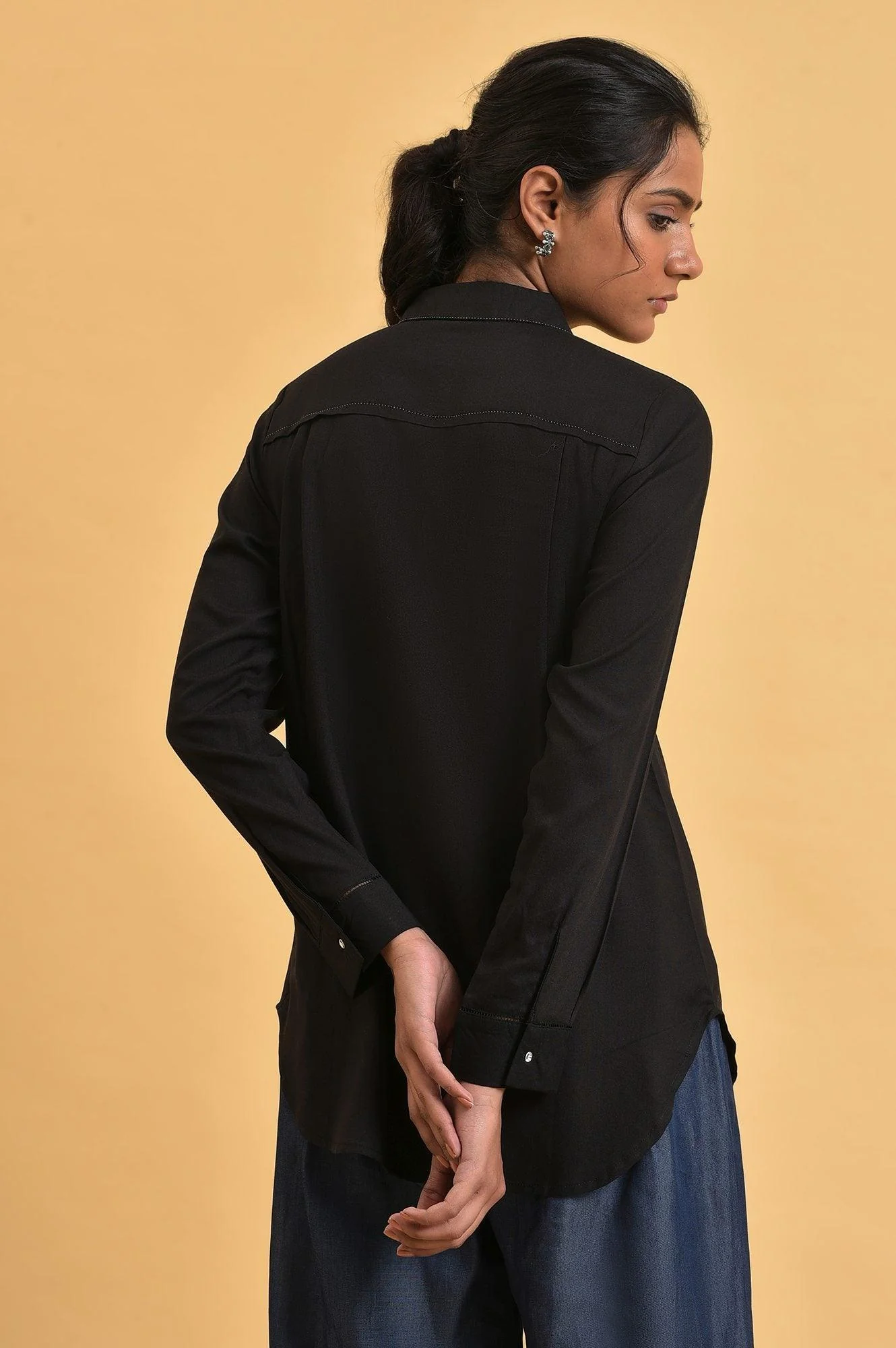 Black Rayon Women Western Shirt - Image 2