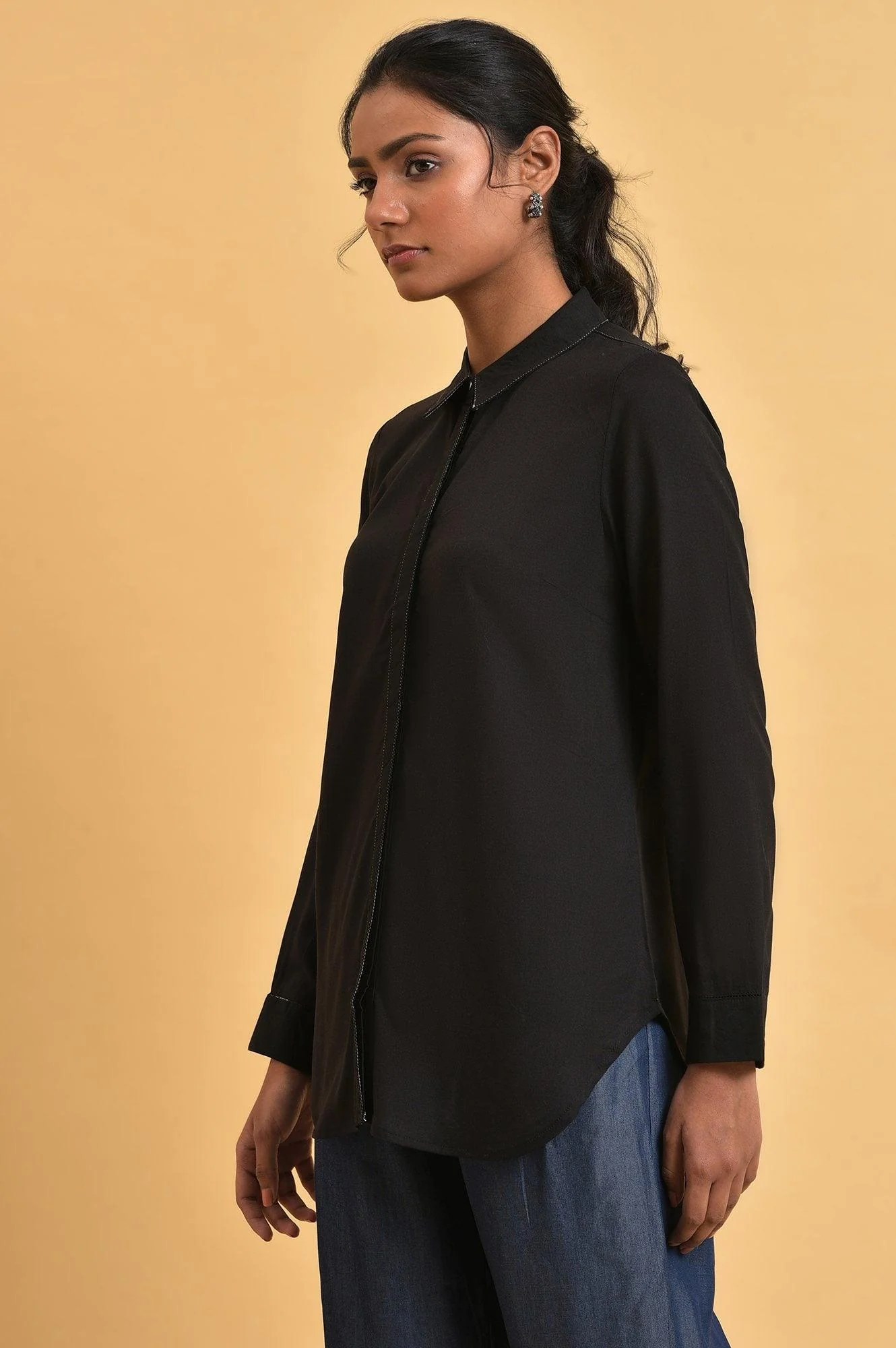 Black Rayon Women Western Shirt - Image 3