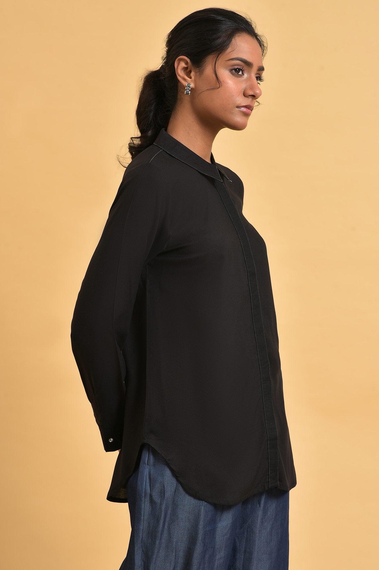 Black Rayon Women Western Shirt - Image 4
