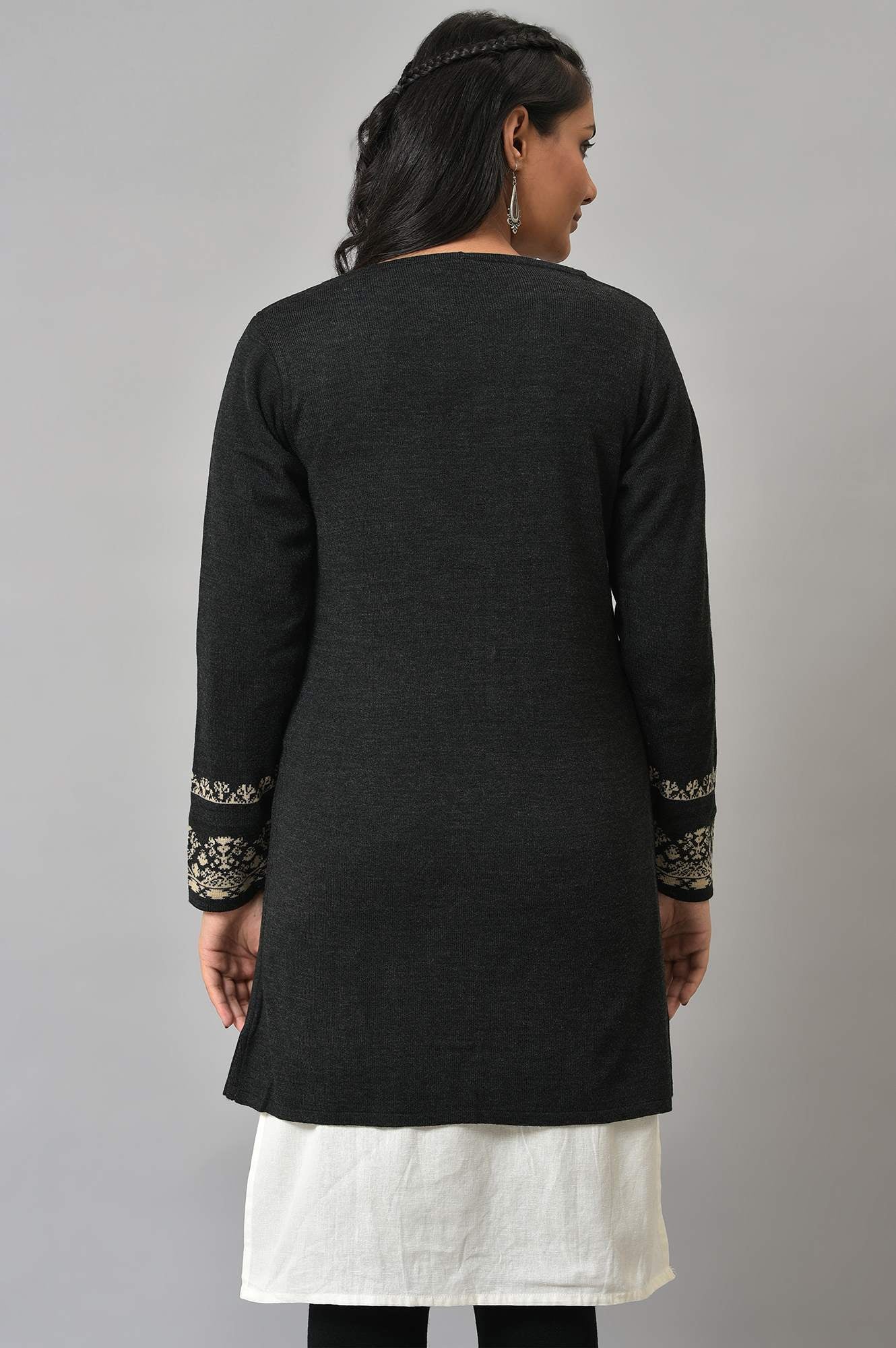Black Reversible Jacquard Women Cardigan - Image 2