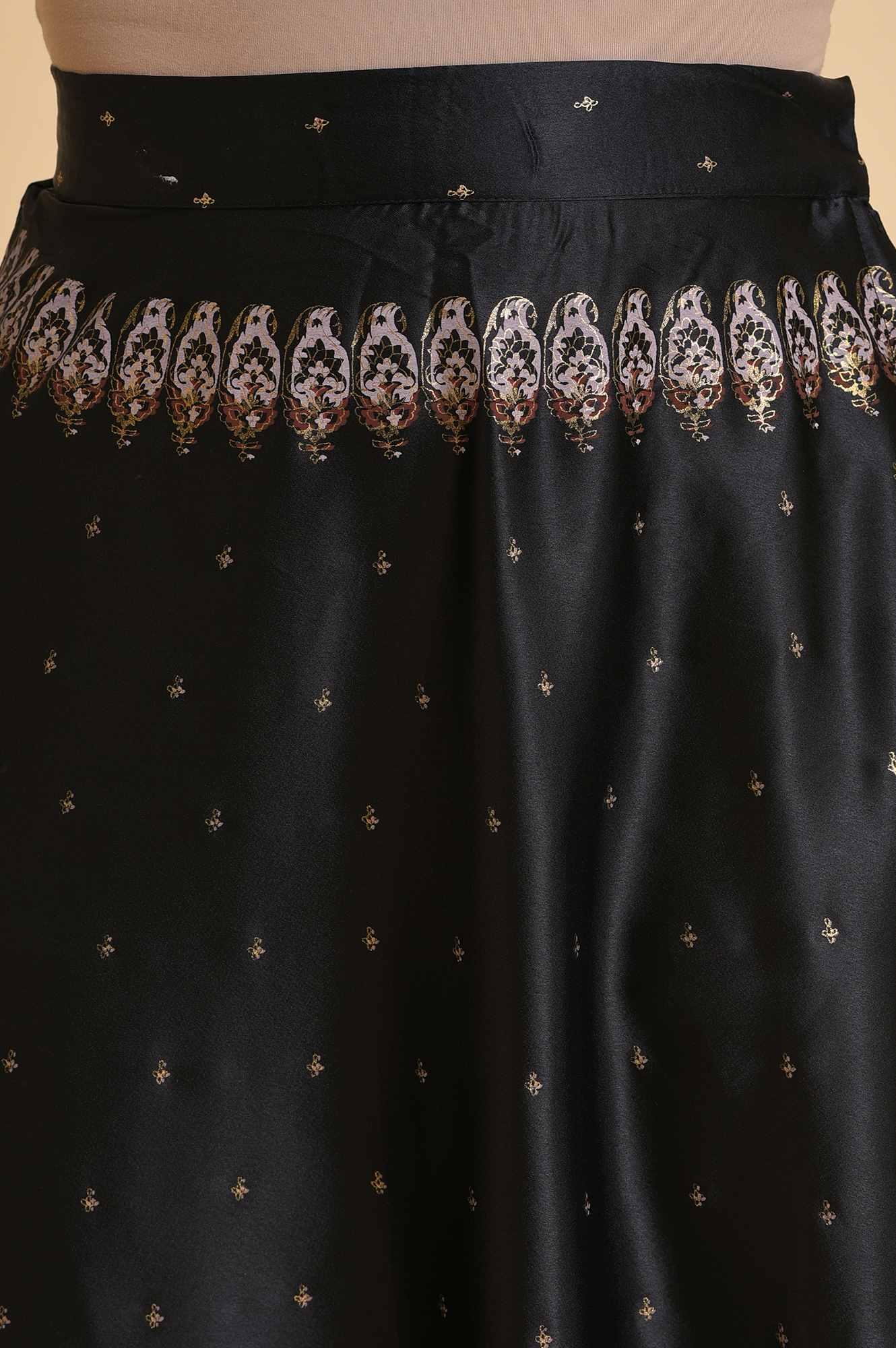 Black Satin Embellished Top With Skirt And Dupatta - Image 6