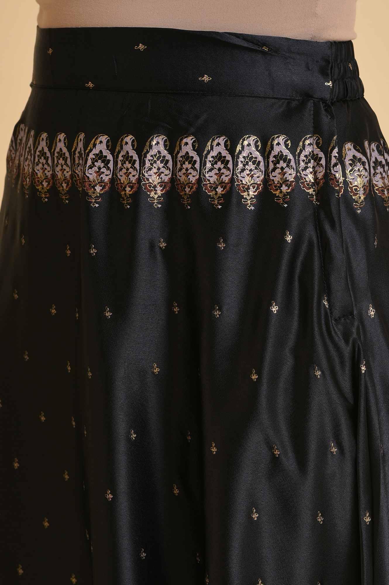 Black Satin Embellished Top With Skirt And Dupatta - Image 7