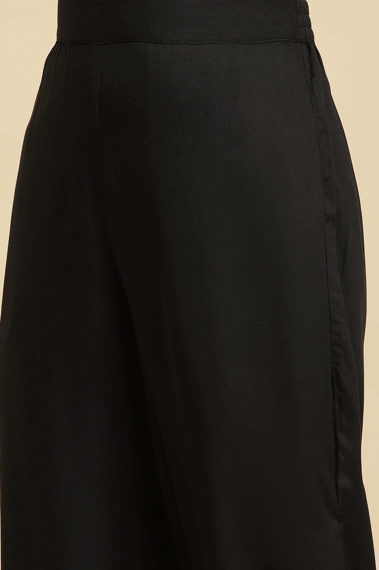 Black Side Gather Rayon Pants with Sequin Details - Image 8