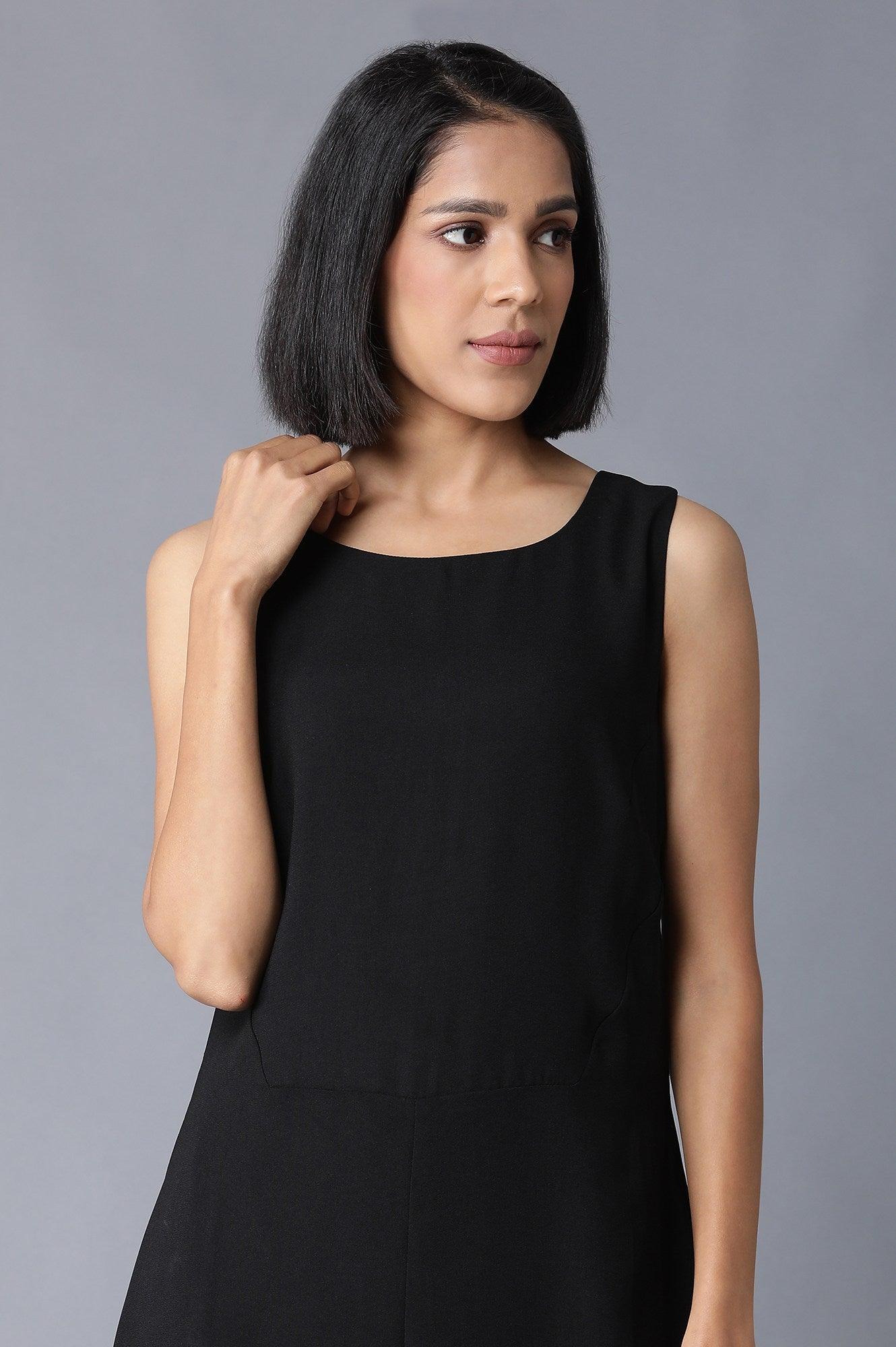 Black Sleeveless Embroidered Dress In Round Neck - Image 5