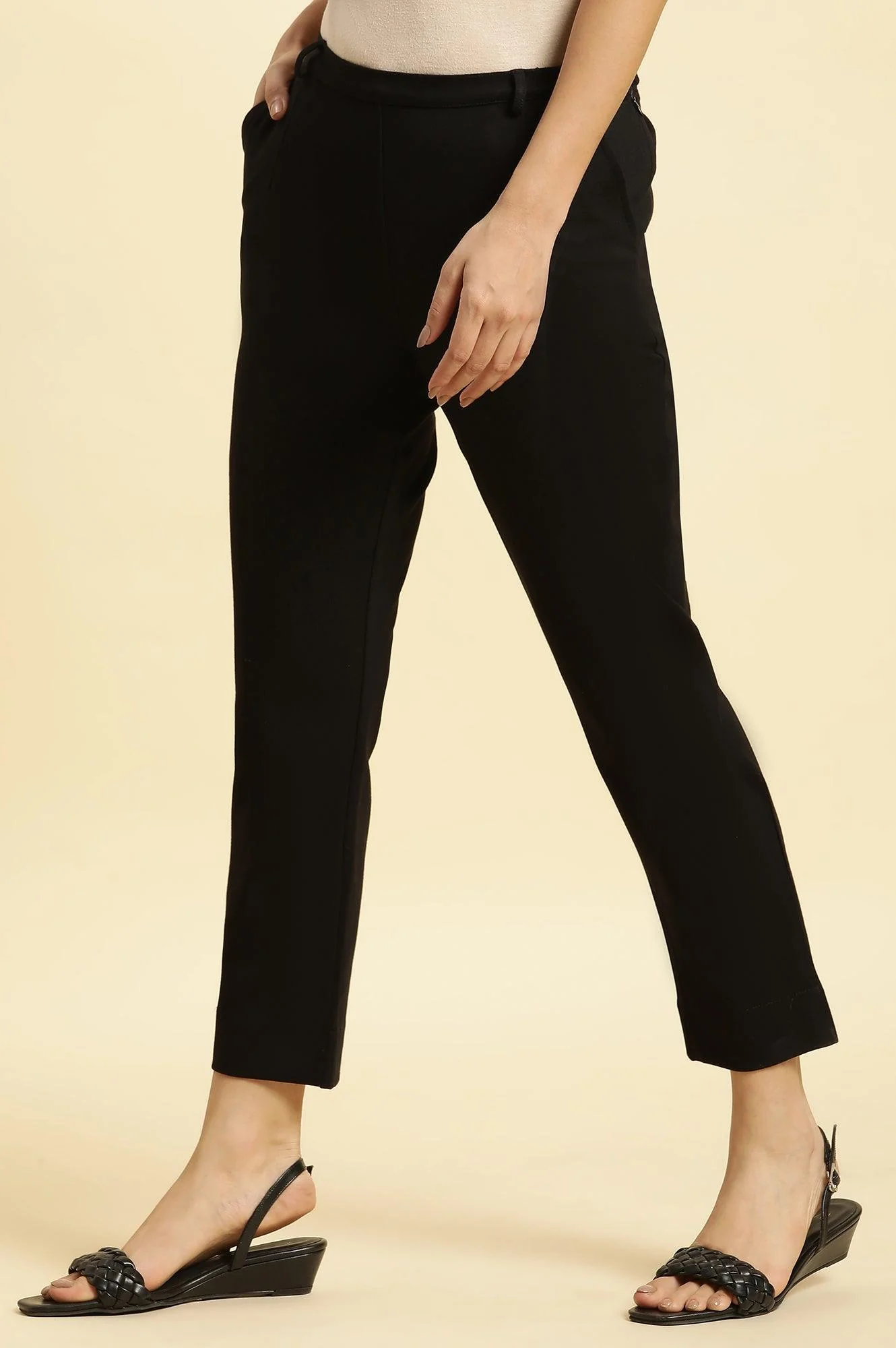 Black Slim Fit Elasticated Western Pants - Image 2