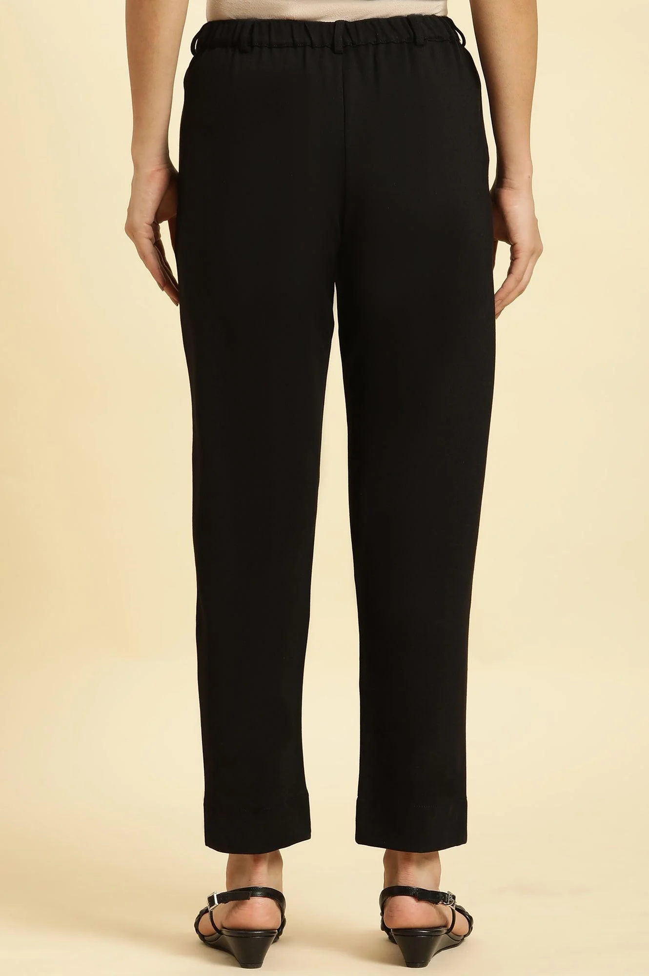 Black Slim Fit Elasticated Western Pants - Image 3