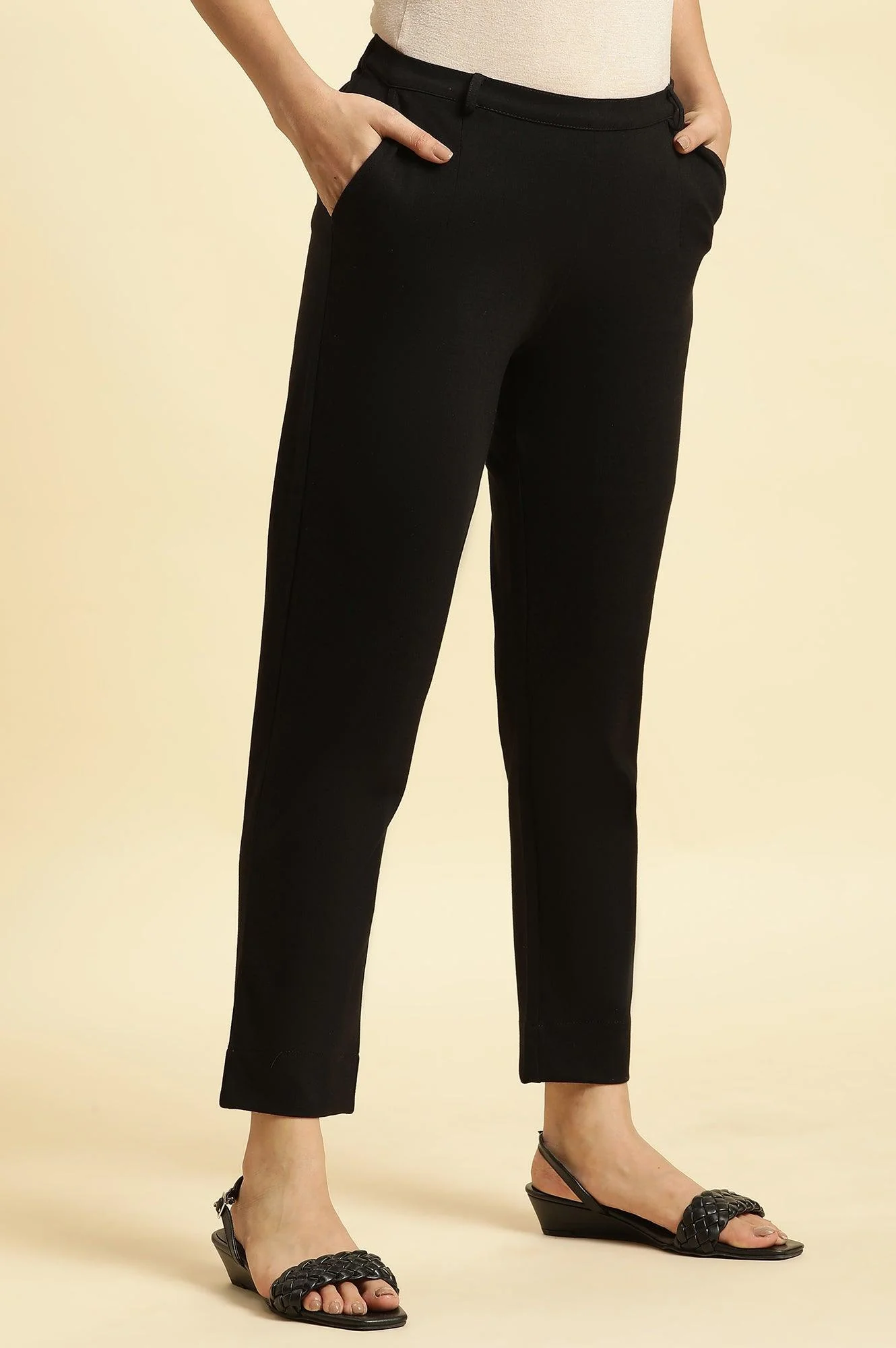 Black Slim Fit Elasticated Western Pants - Image 4