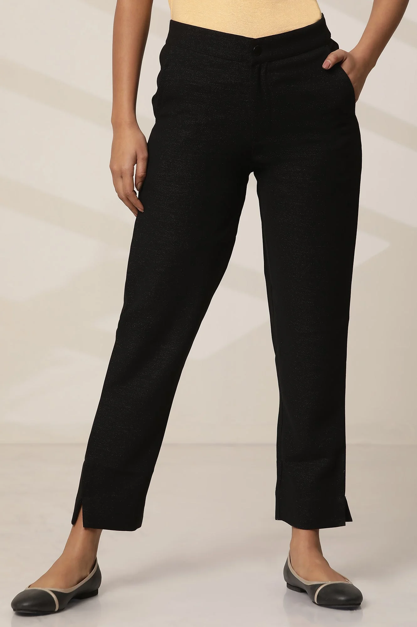 Elleven Women's Black Solid Slim Fit Woven Pants With Elasticated Waist - Image 2