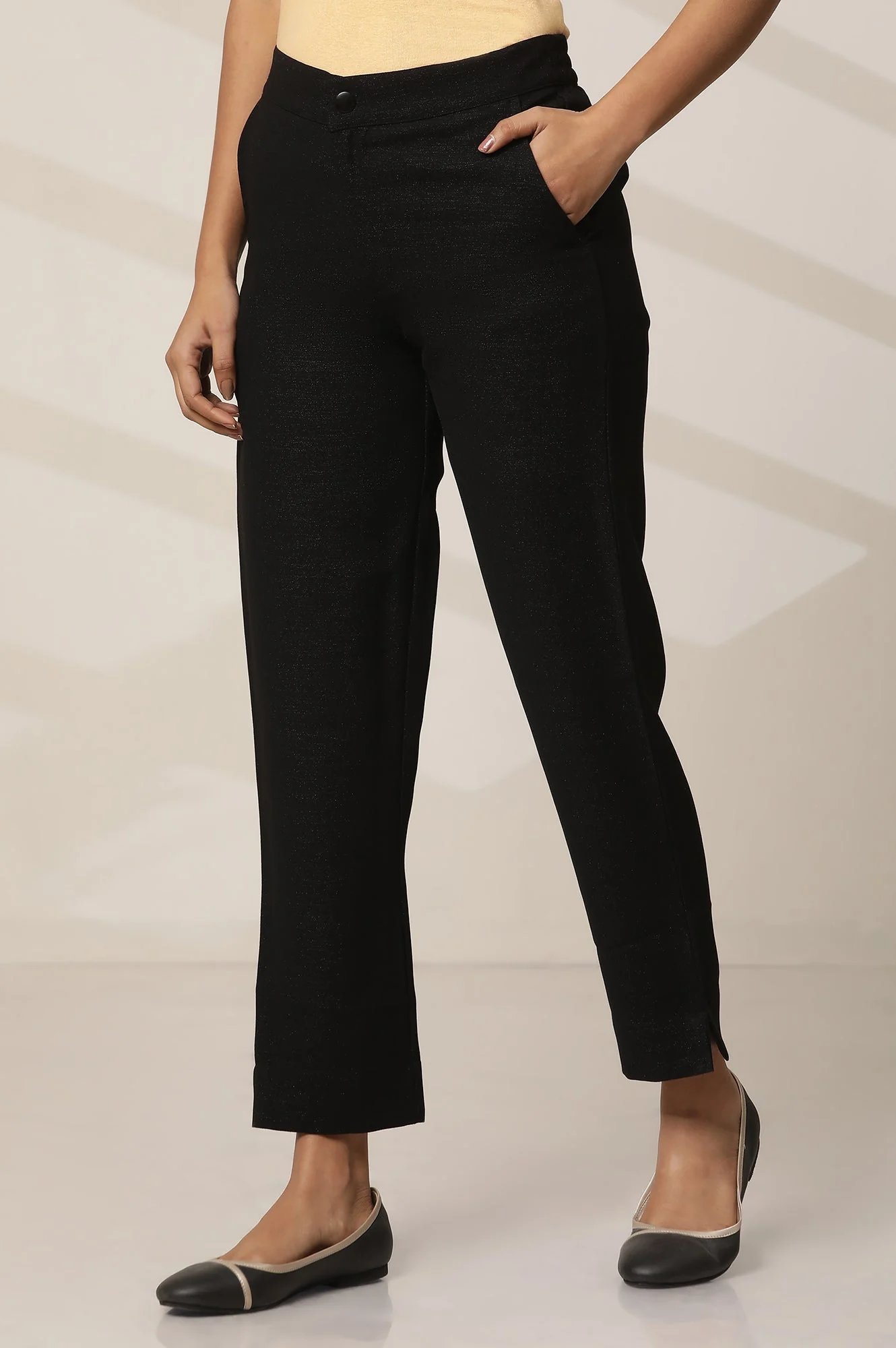 Elleven Women's Black Solid Slim Fit Woven Pants With Elasticated Waist - Image 3