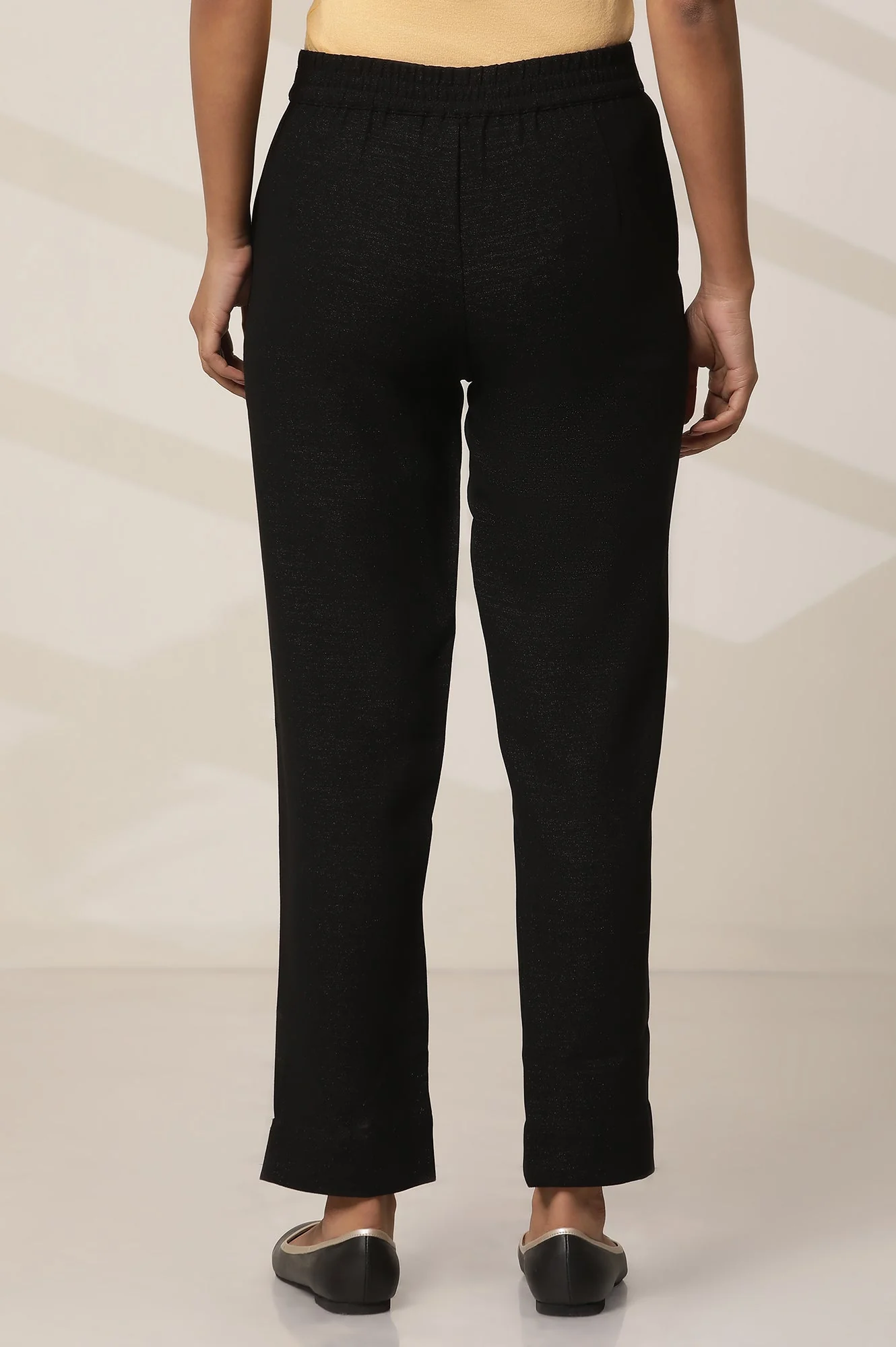 Elleven Women's Black Solid Slim Fit Woven Pants With Elasticated Waist - Image 4
