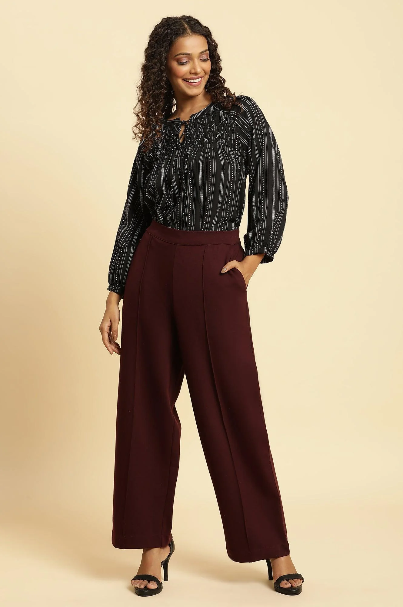 Black Smocked Stripe Western Top - Image 5