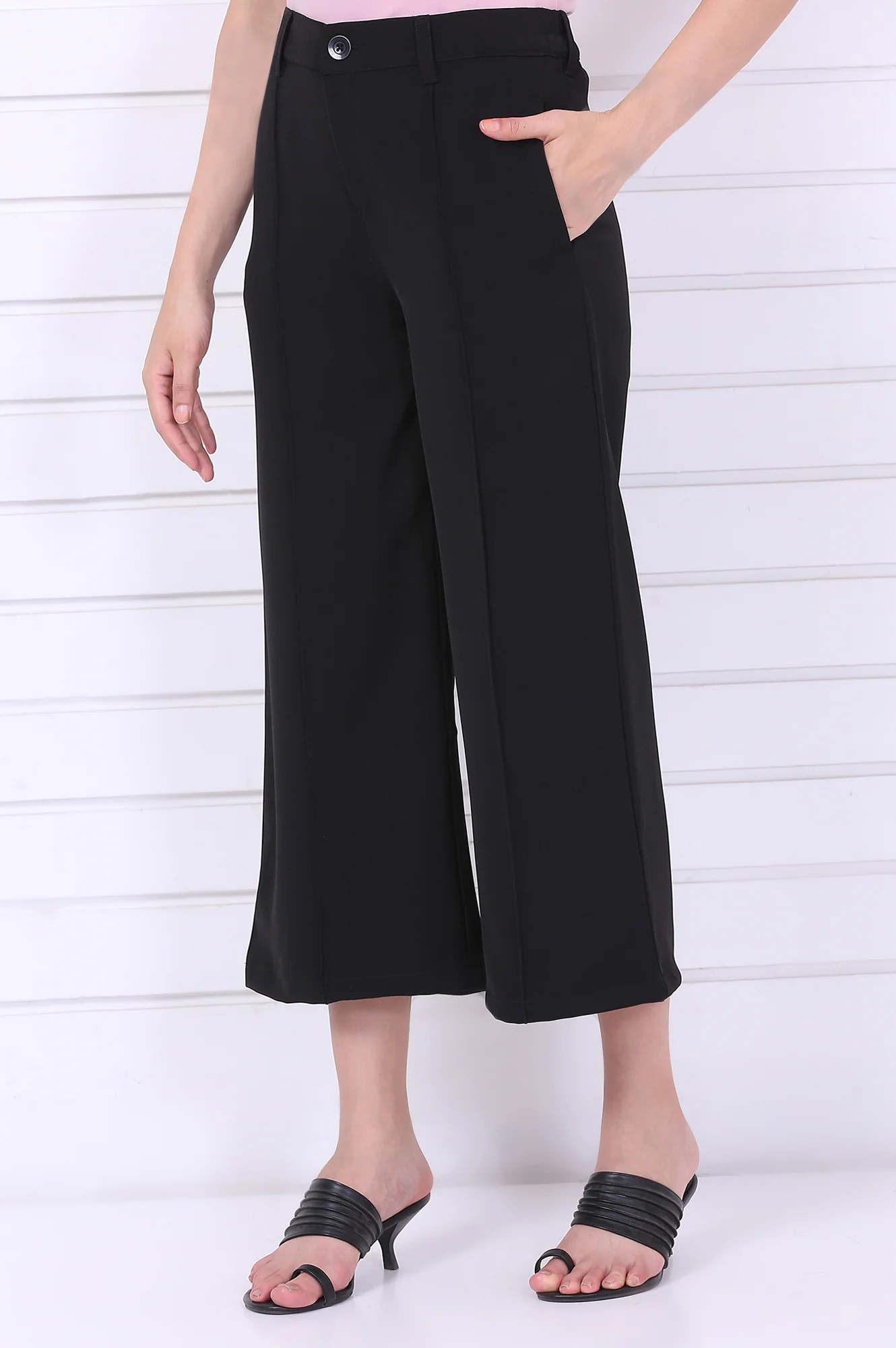 Elleven Women's Black Solid Calf Length Culottes with YKK Zipper - Image 3