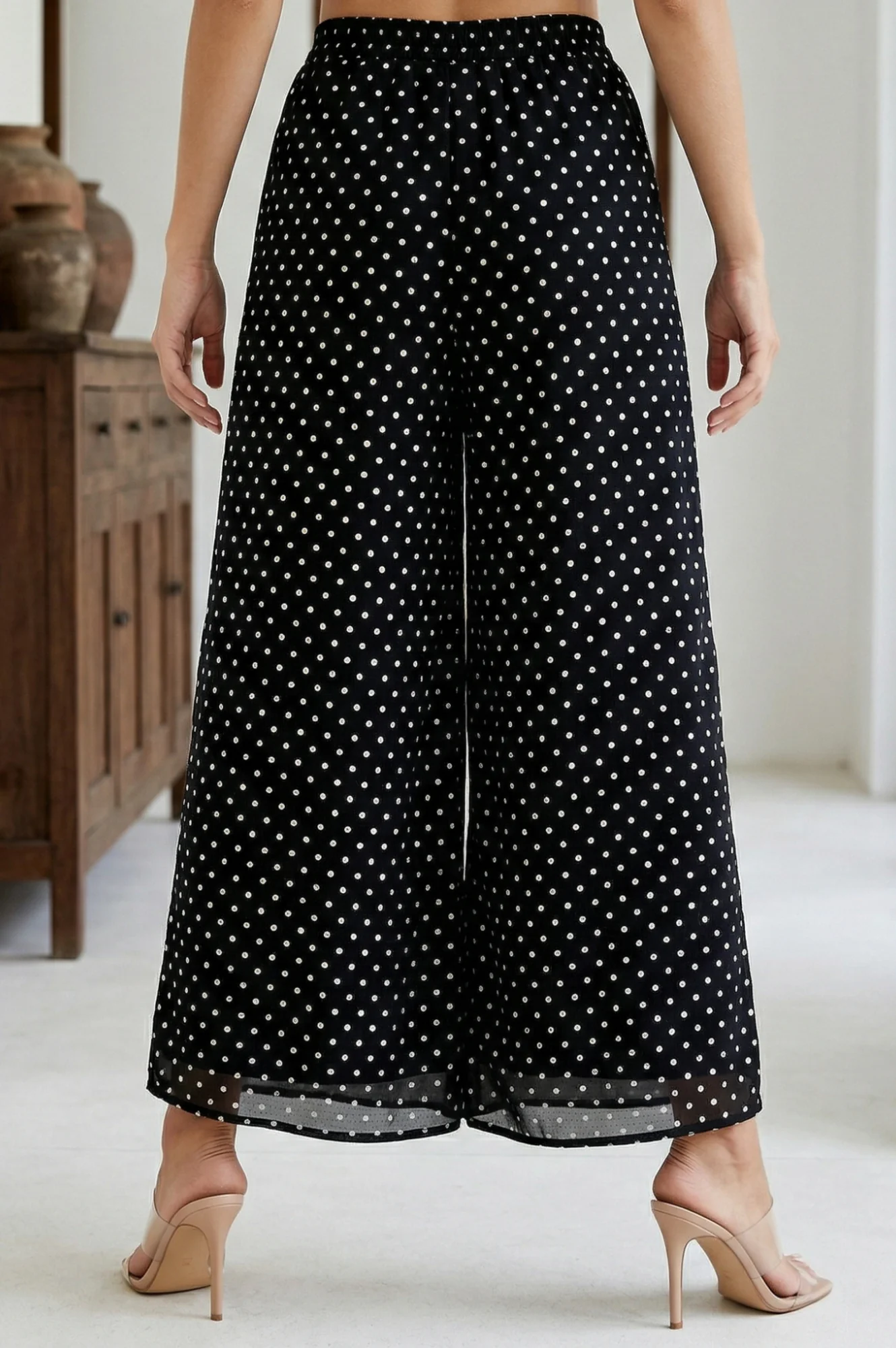 Elleven Women's Black Solid Chanderi Wide Leg Ankle Length Culottes - Image 4