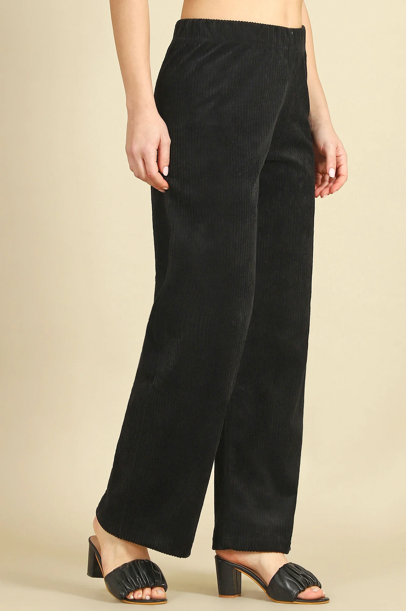 Elleven Women's Black Solid Straight Fit Cotton Pants With Slip On Closure - Image 6