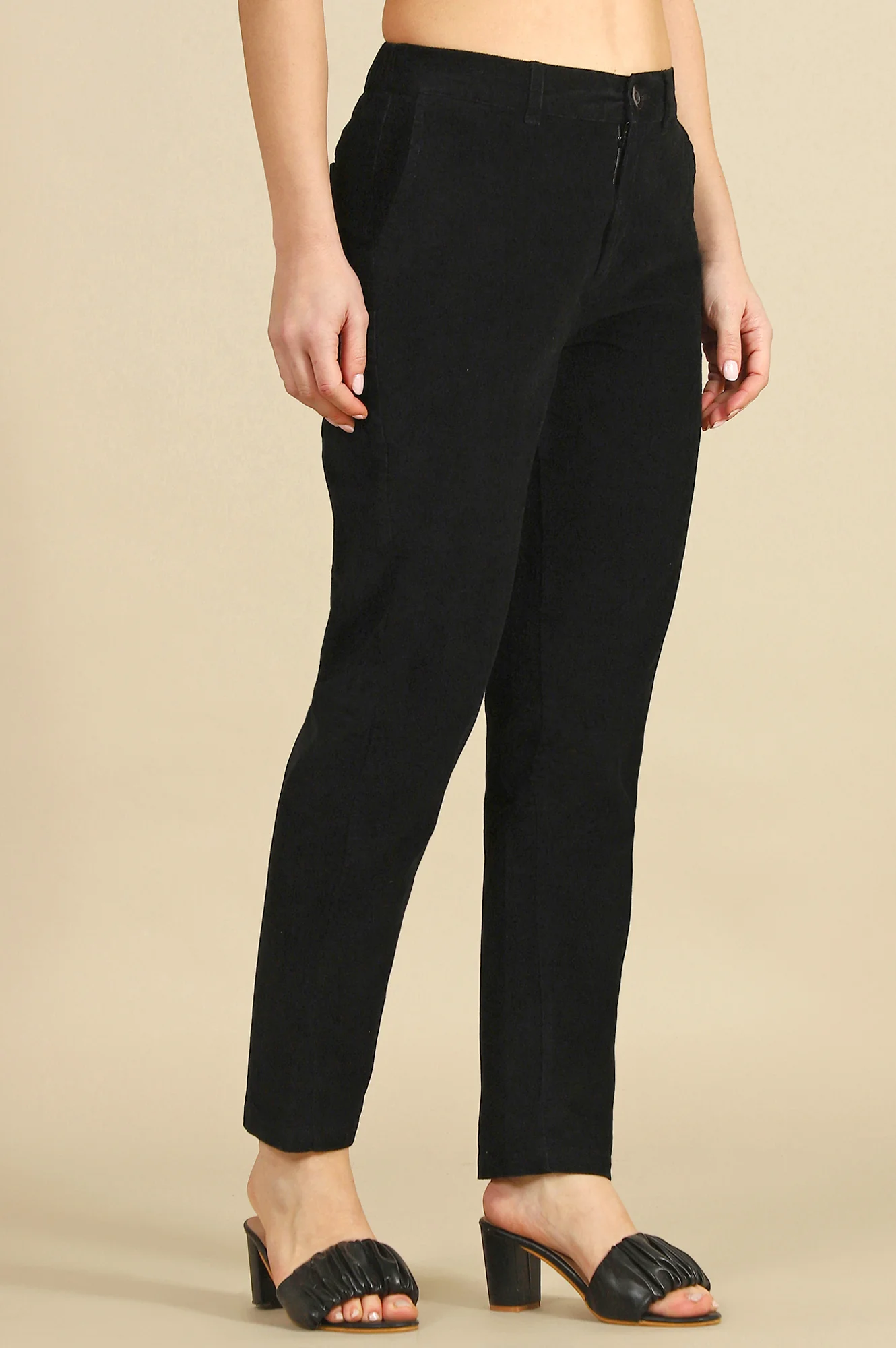 Elleven Women's Black Solid Straight Fit Cotton Pants with YKK Zipper - Image 6
