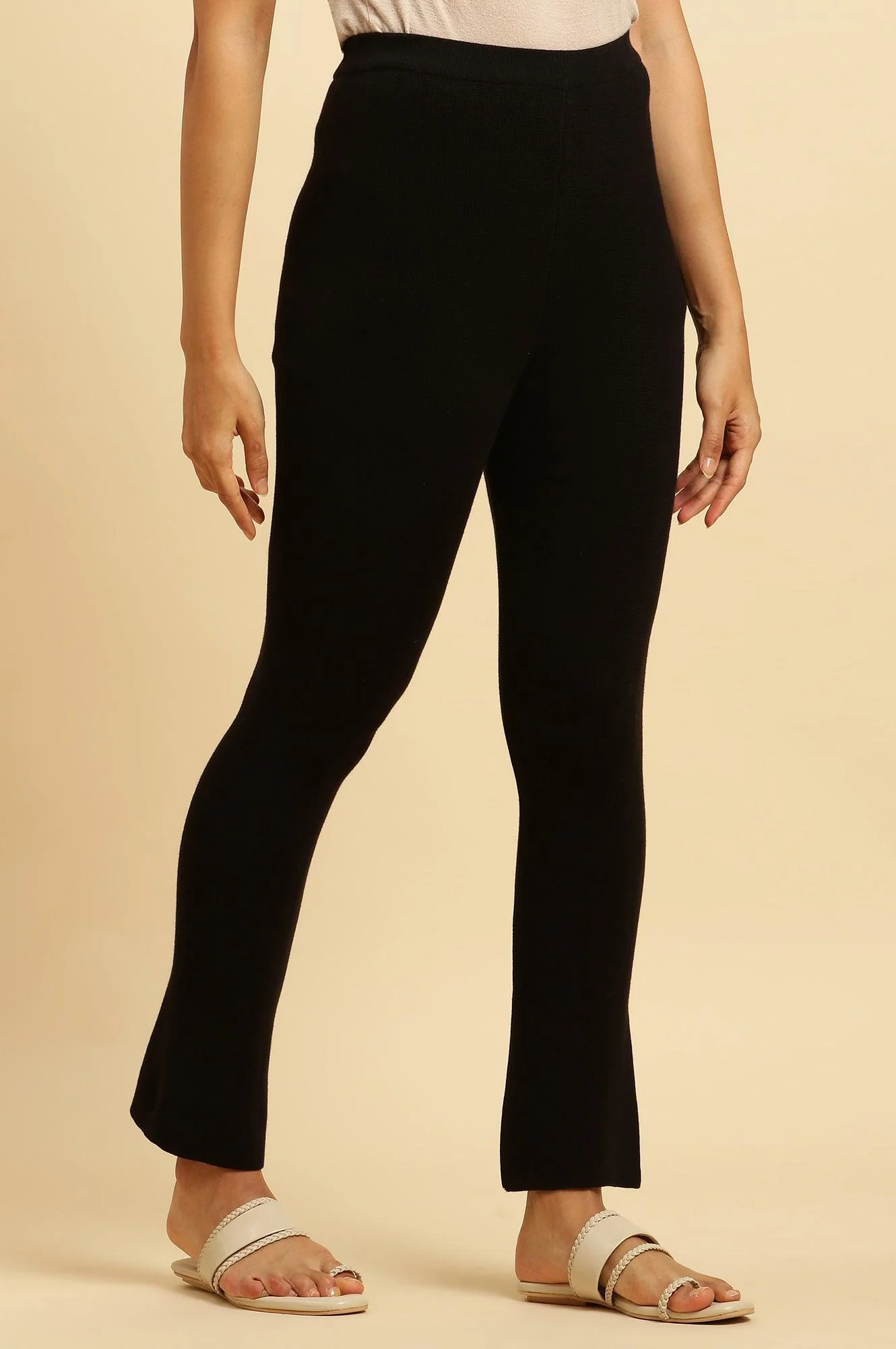 Black Solid Fit And Flare Pants - Image 4