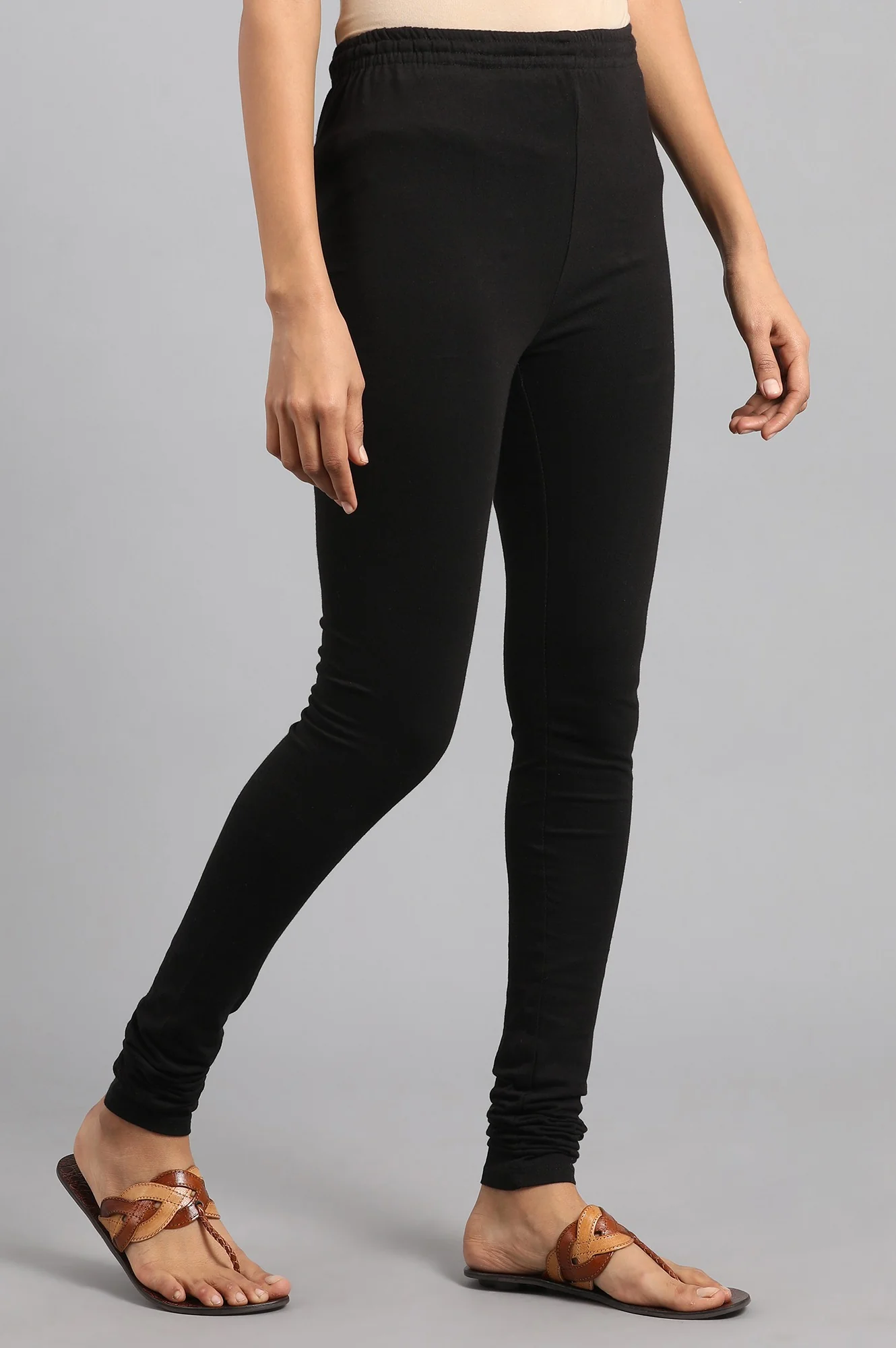 Black Solid Knitted Churidar - Image 4