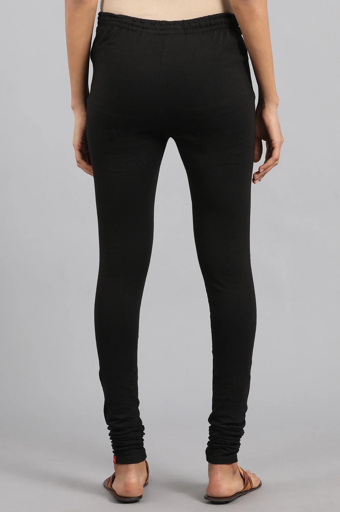 Black Solid Knitted Churidar - Image 5
