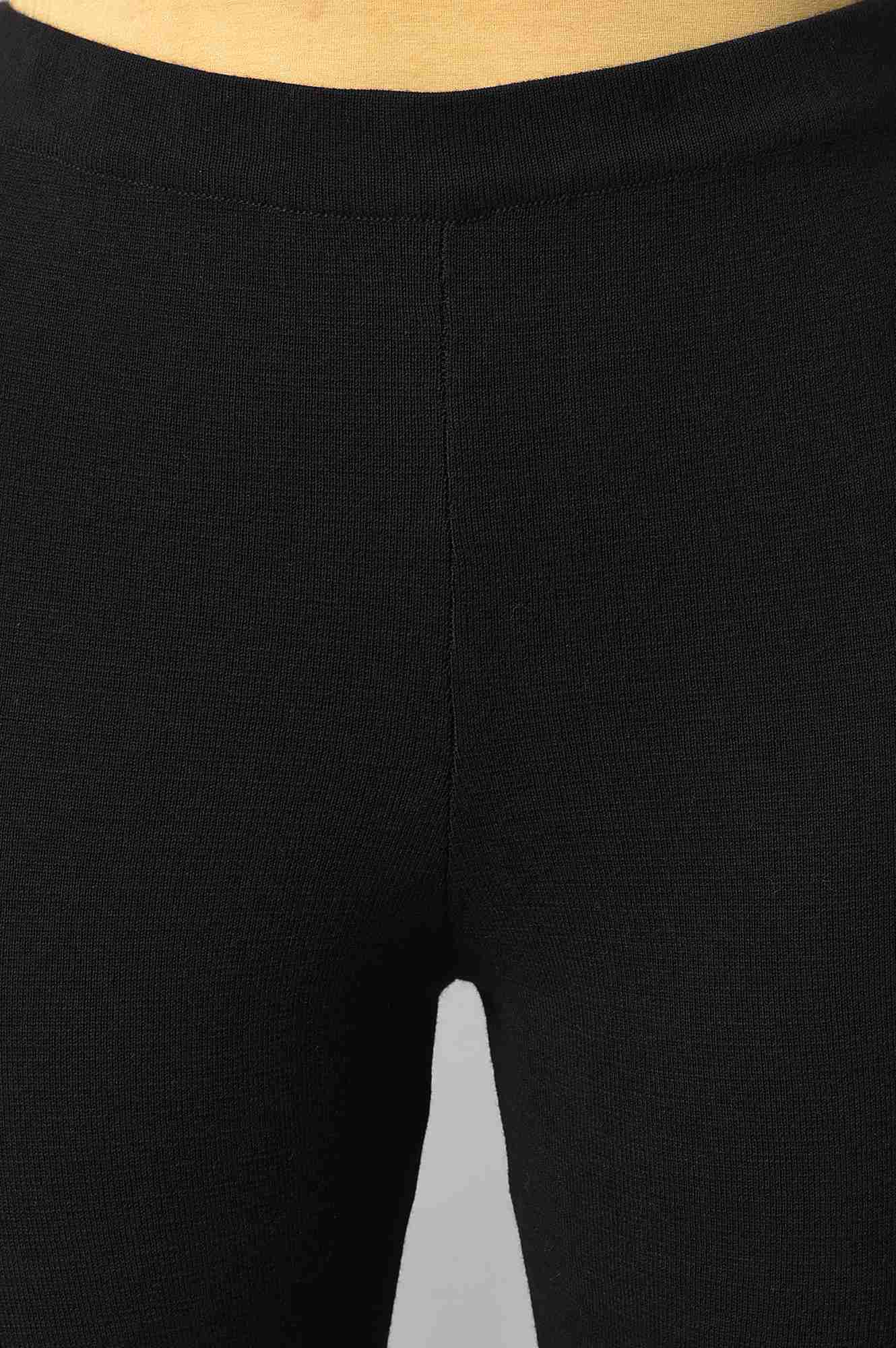 Black Solid Knitted Flared Pants - Image 6