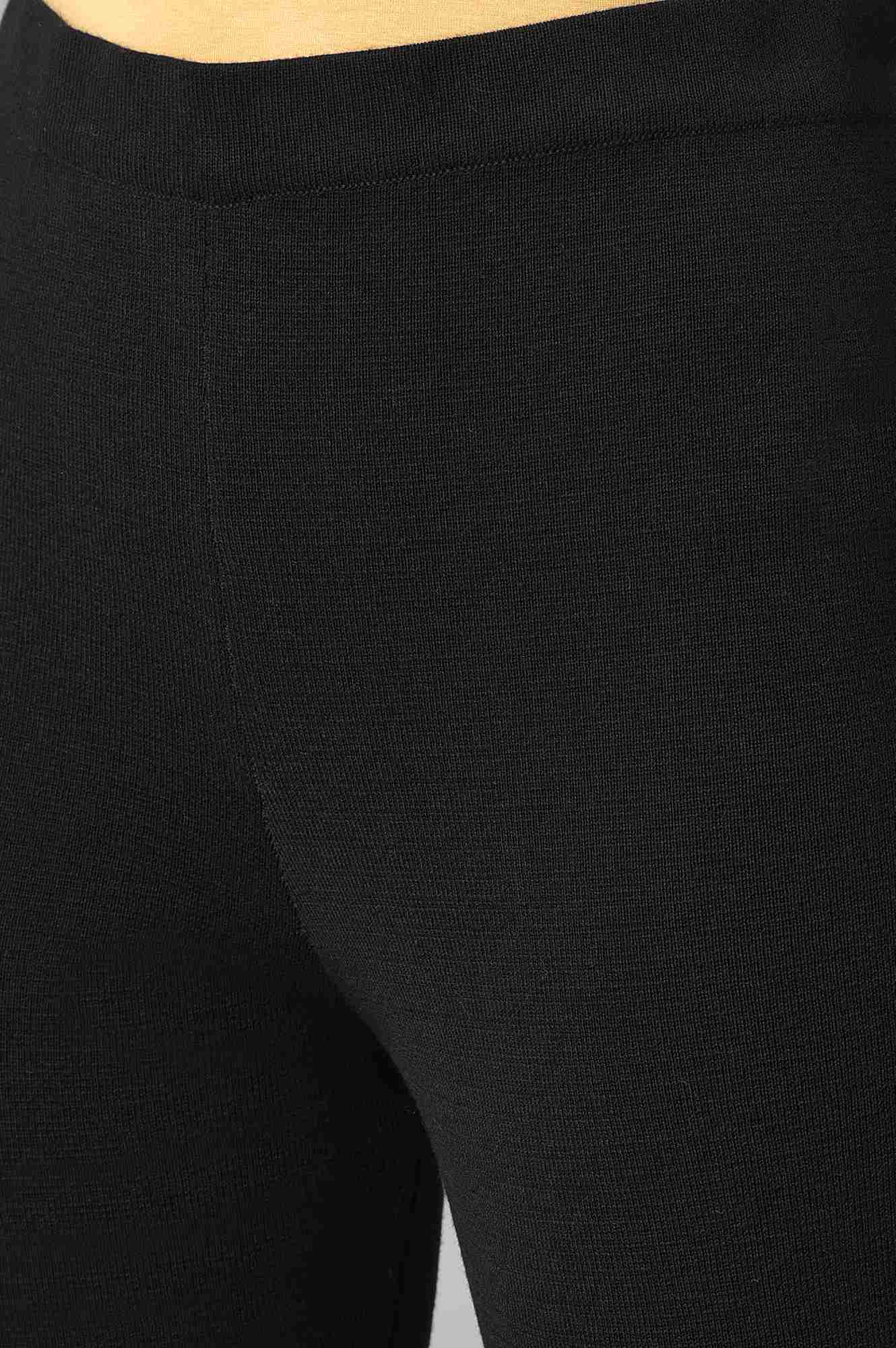 Black Solid Knitted Flared Pants - Image 7