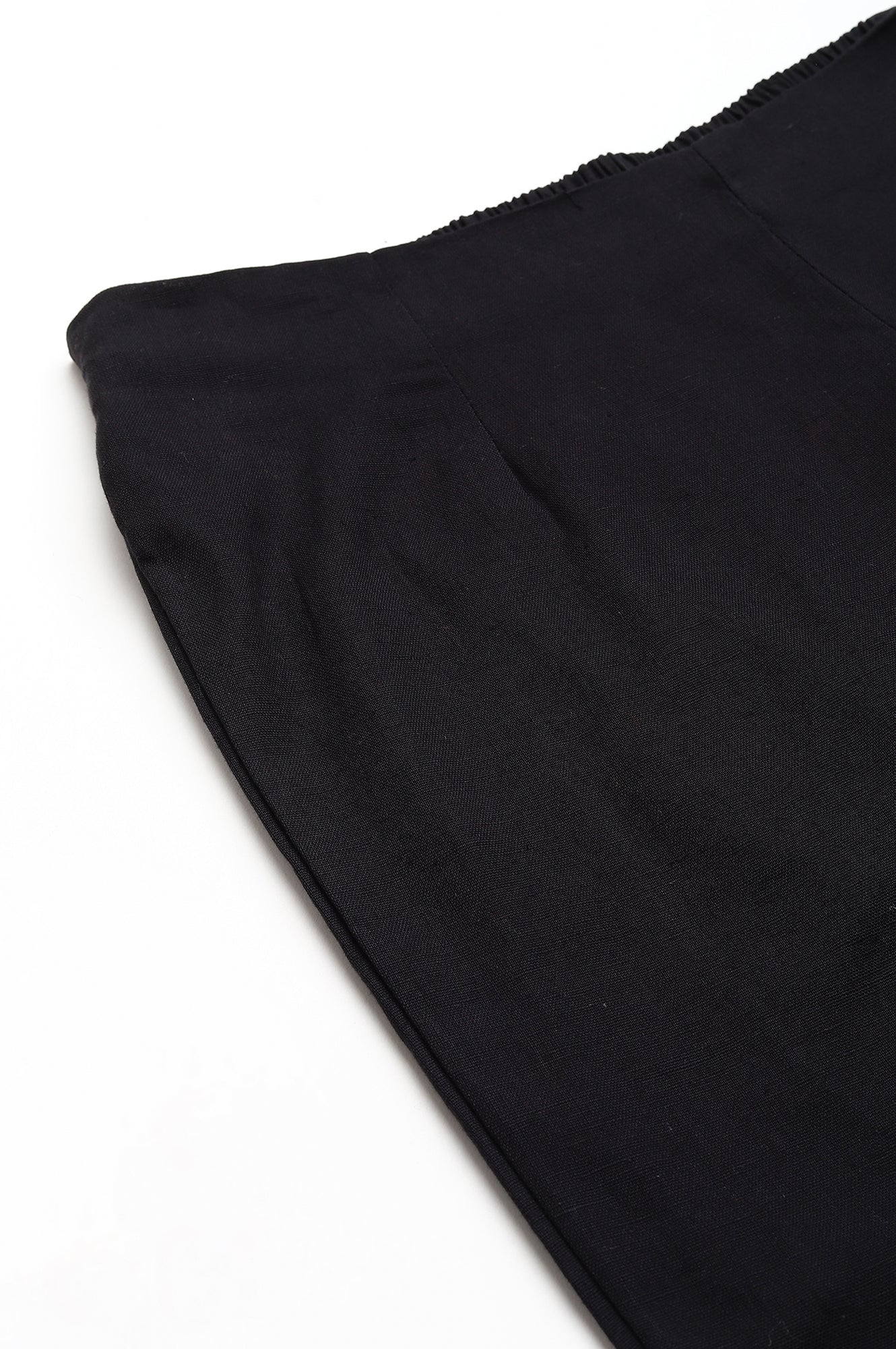 Black Solid Mid-Rise Cotton Flax Slim Pants - Image 7