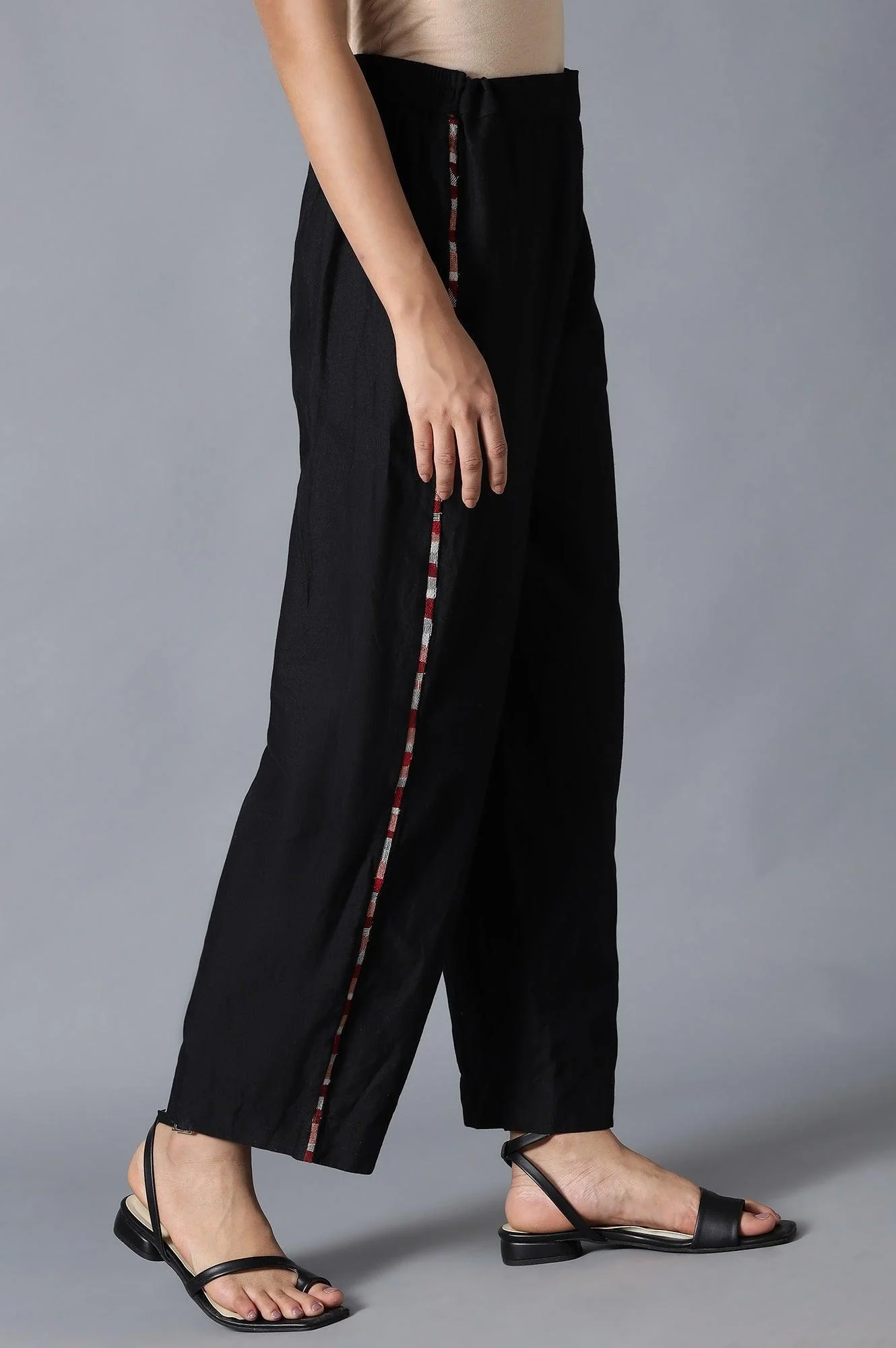 Black Solid Parallel Pants with Embroidery - Image 4