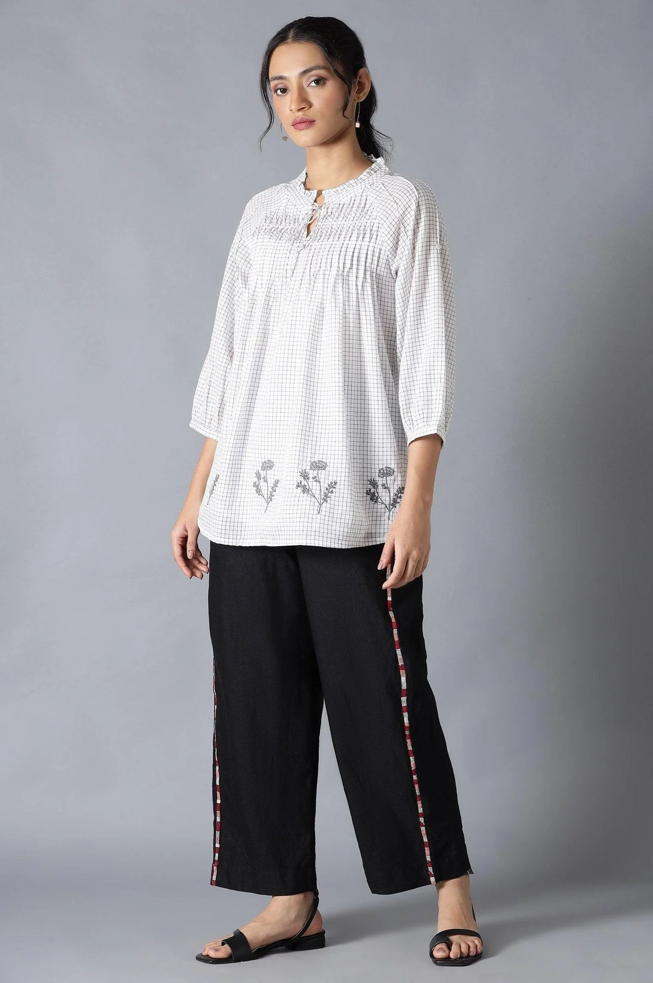 Black Solid Parallel Pants with Embroidery - Image 5