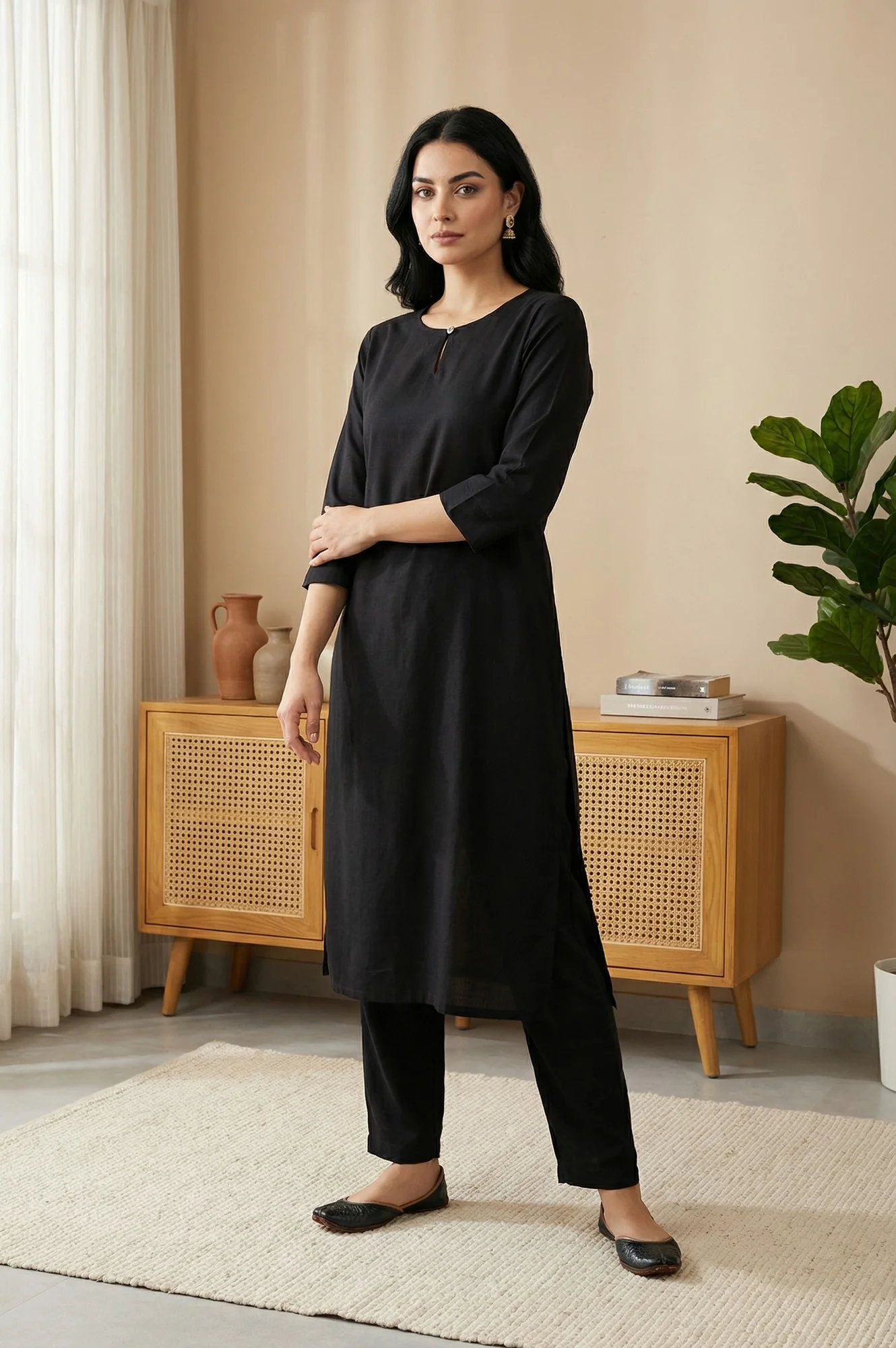 Black Solid Rayon Straight Kurta - Image 4