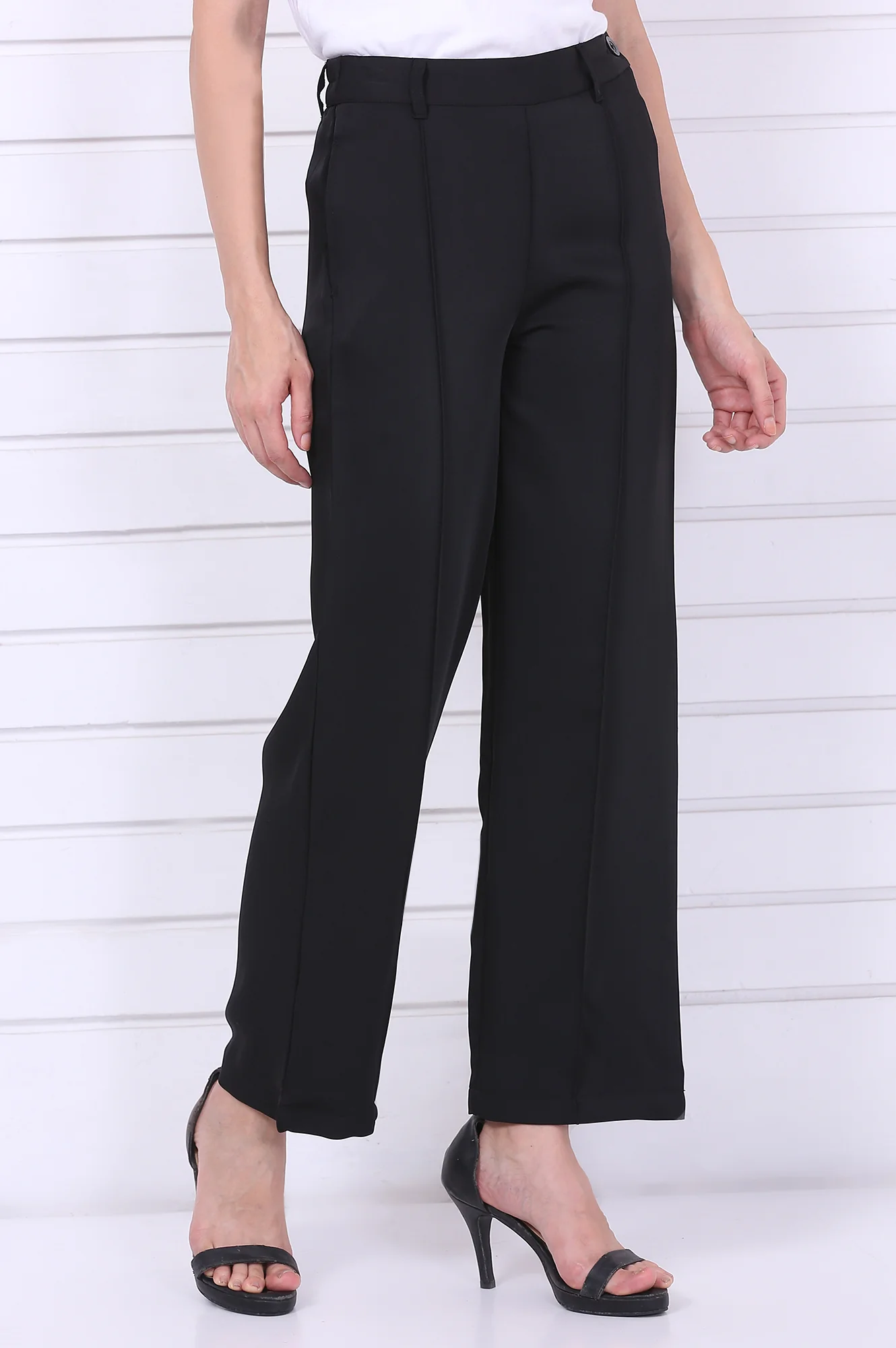 Elleven Women's Black Solid Straight Parallel Pants with YKK Zipper - Image 5