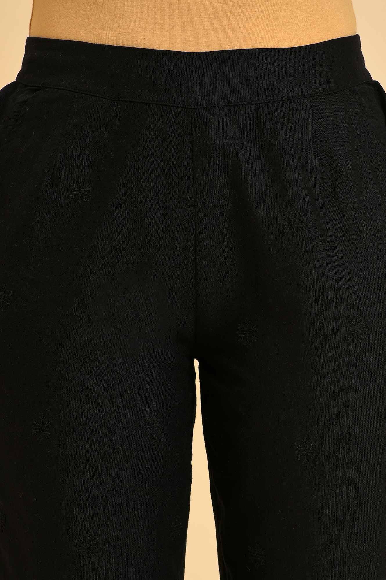 Black Straight Pants With Scalloped Hemline - Image 6