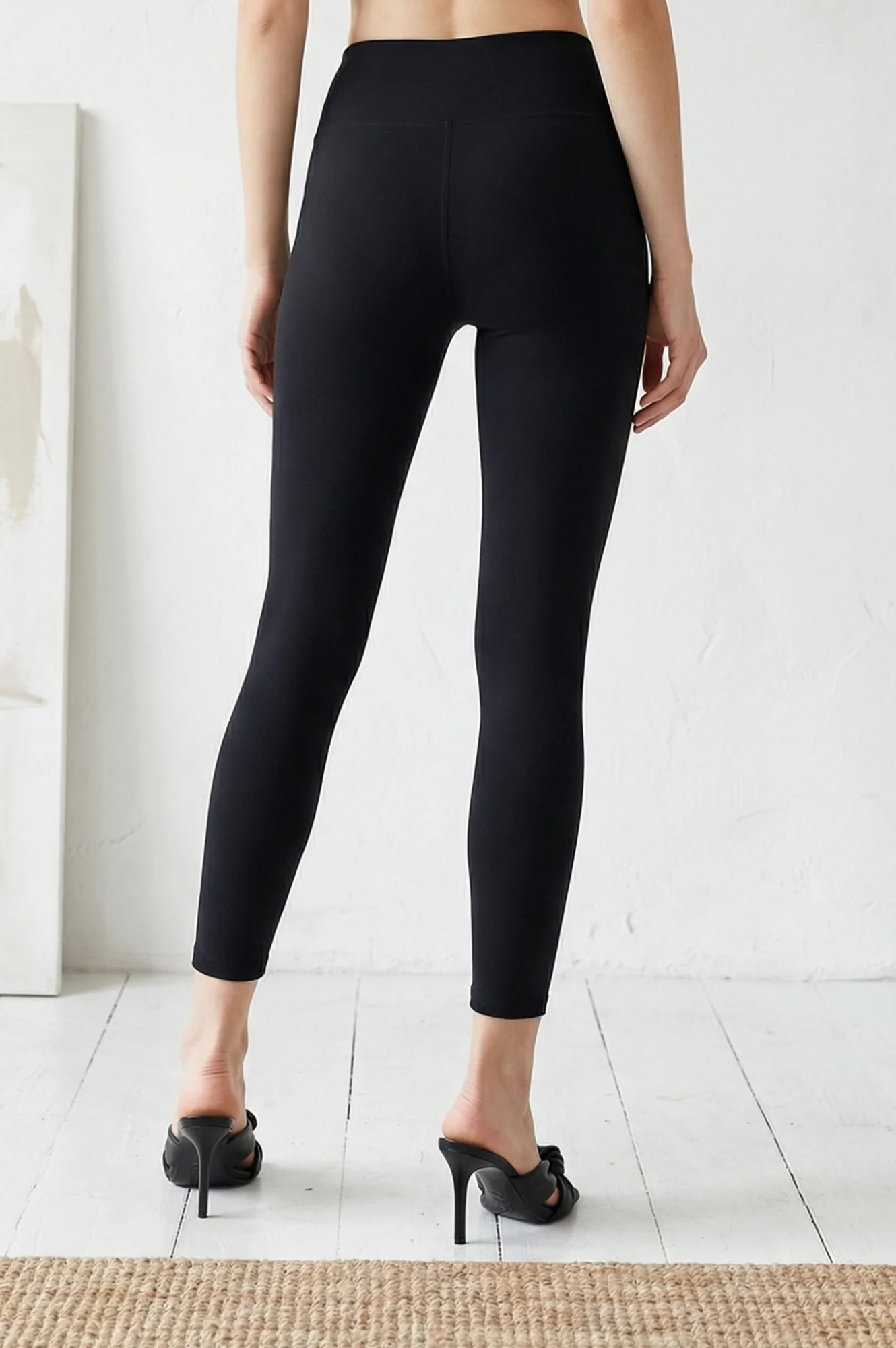 Elleven Women's Black Textured Cotton Blend Skinny Fit Ankle Length Leggings - Image 5