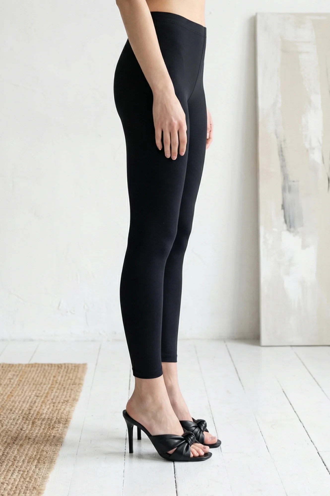 Elleven Women's Black Textured Cotton Blend Skinny Fit Ankle Length Leggings - Image 6