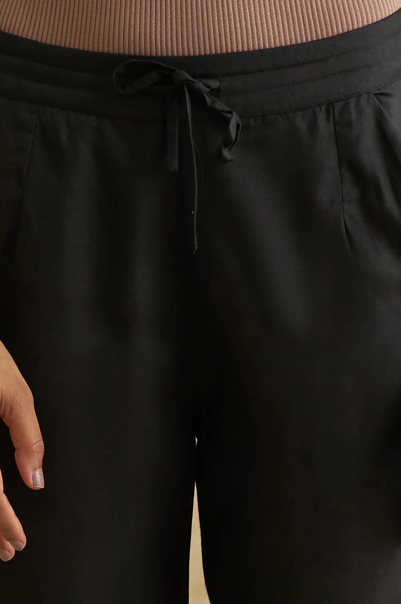 Black Thread Embroidered Silk Tussar Straight Pants - Image 6
