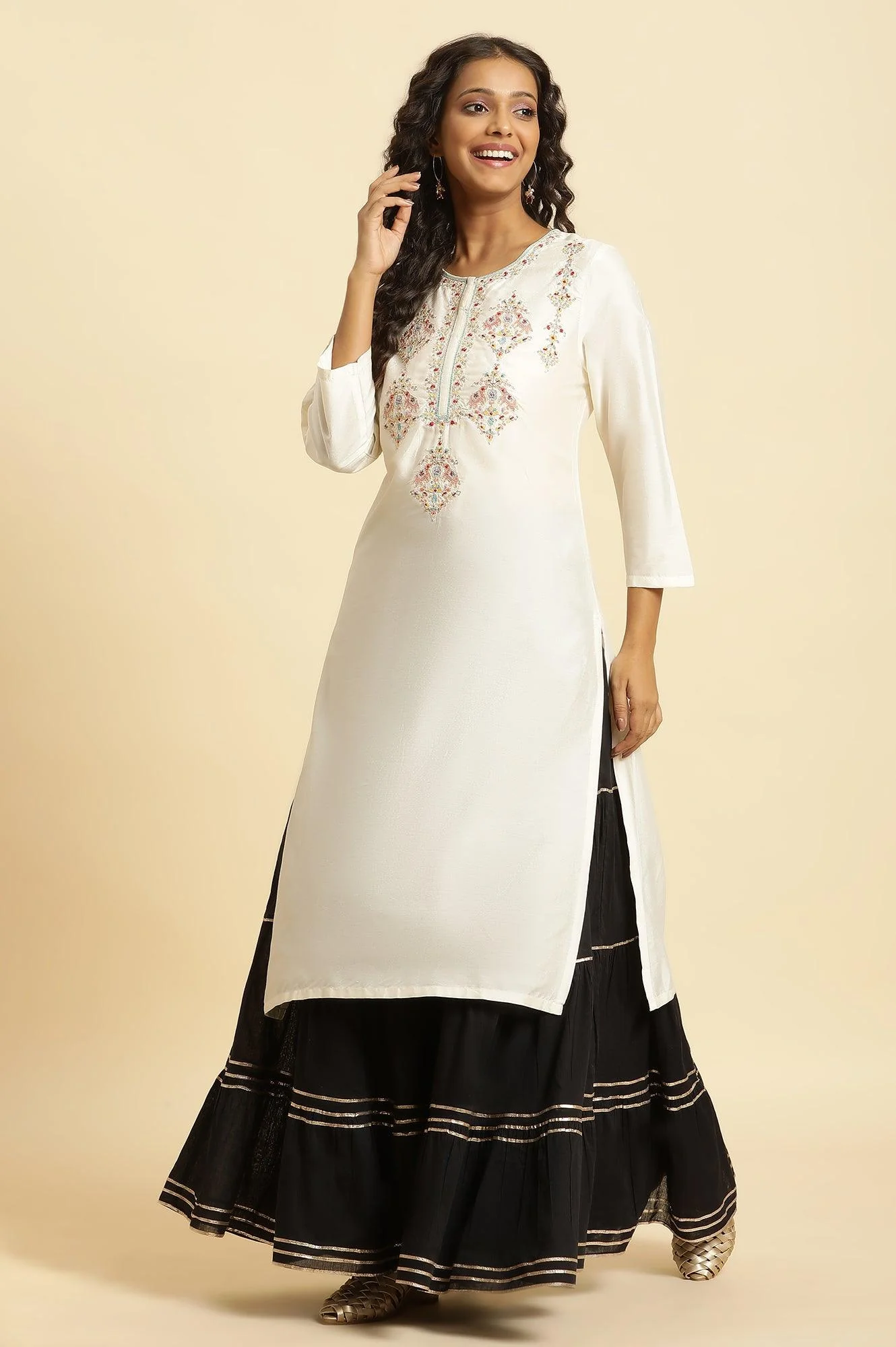 Black Tiered Cotton Sharara With Gota - Image 5