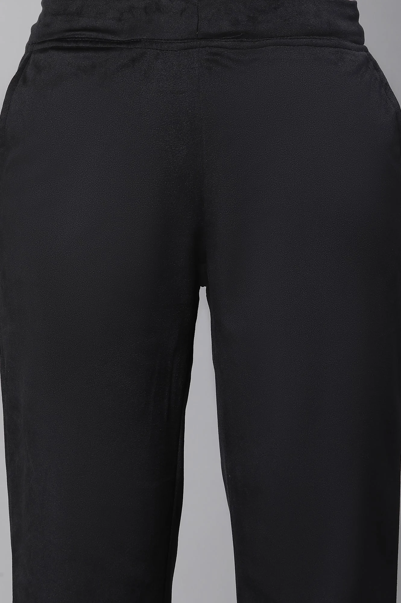 Elleven Women's Black Solid Straight Fit Pants With Elasticated Waist - Image 6