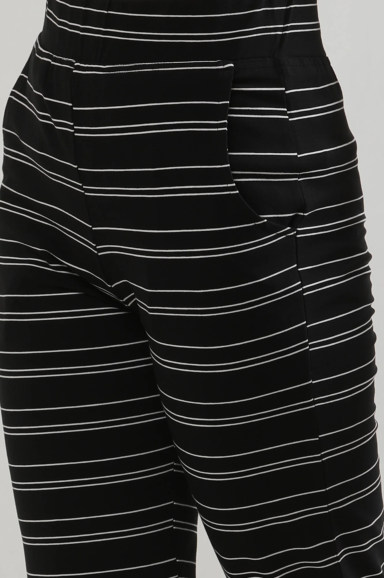 Elleven Women's Black Striped Straight Fit Cotton Pants With Slip On Closure - Image 7