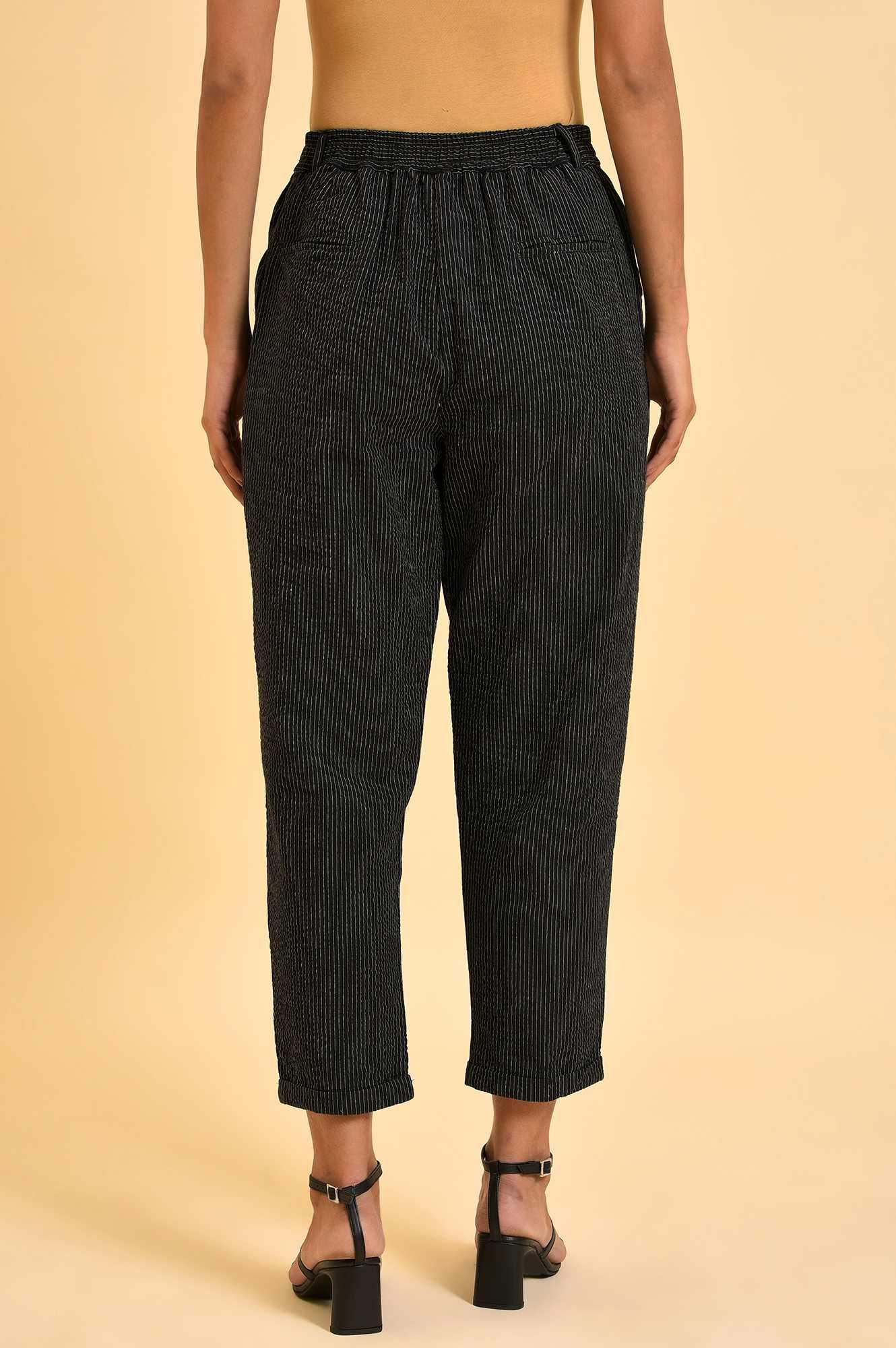 Black Yarn Dyed Fit Straight Pants - Image 2