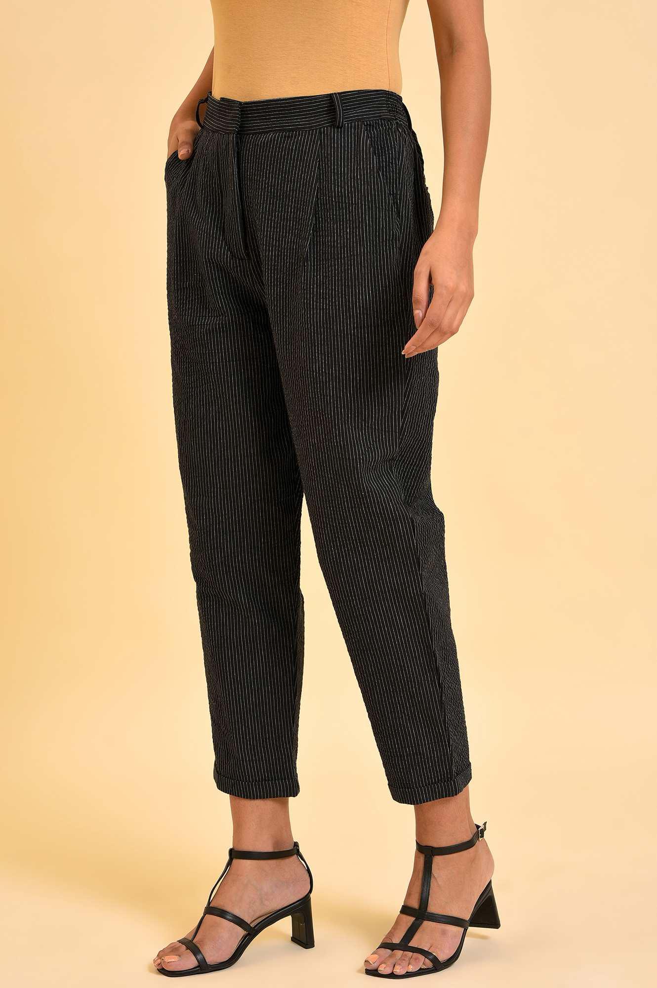 Black Yarn Dyed Fit Straight Pants - Image 3