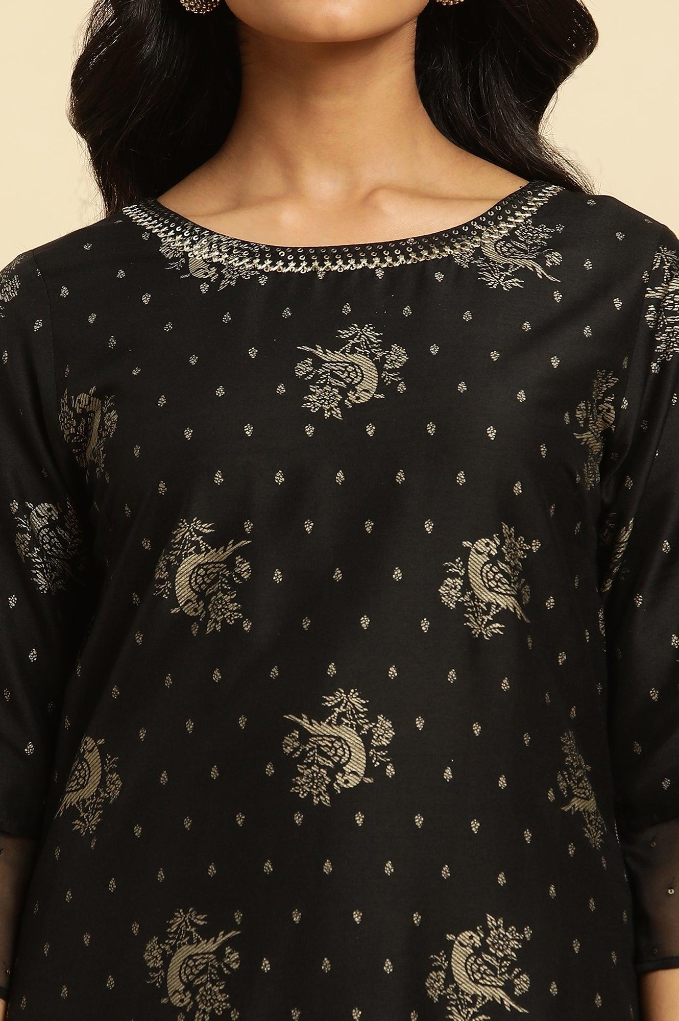 Black Zari Embroidered Festive Kurta - Image 6