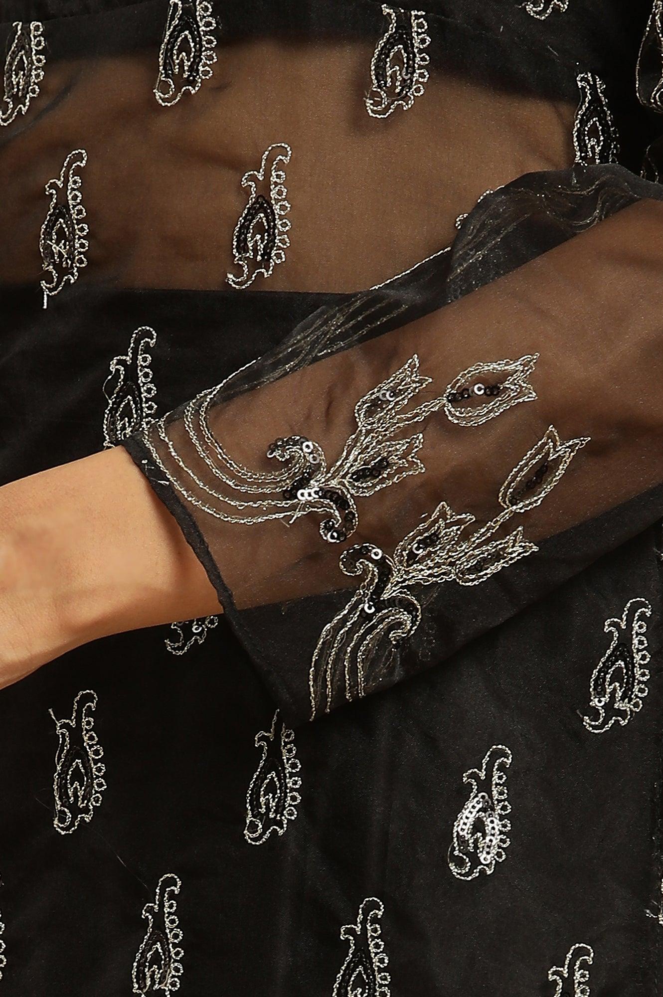 Black Zari Embroidered Sheer Straight Kurta and Skirt Set - Image 9