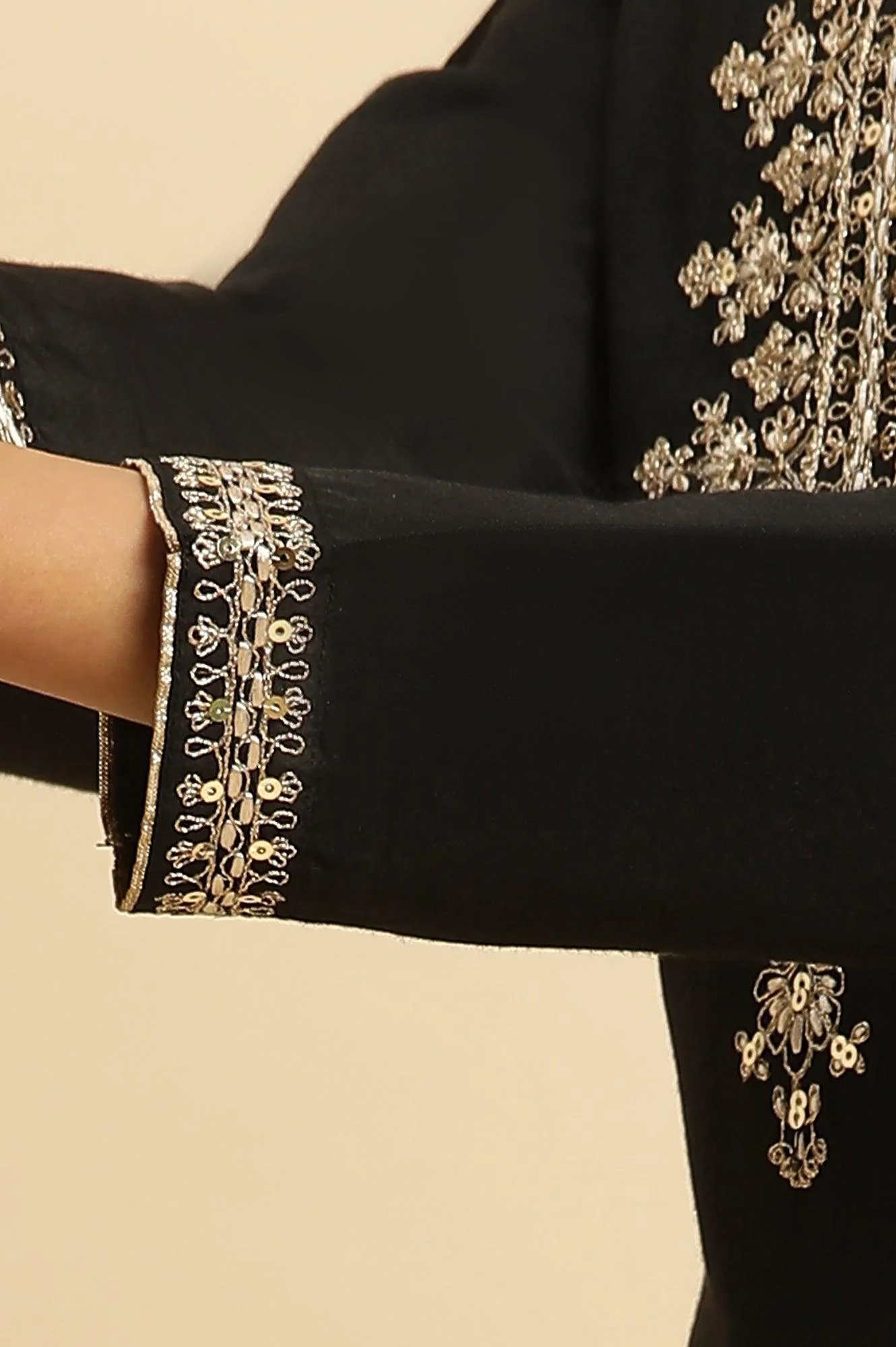Black Zari Embroidered Straight Kurta, Pant And Dupatta Set - Image 7