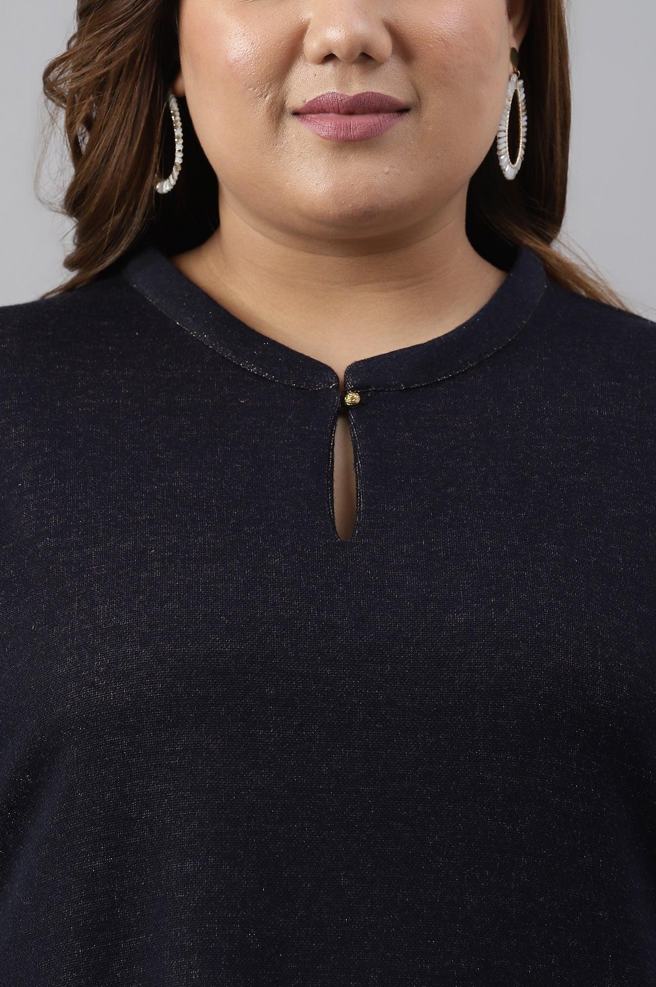 Blue A-Line Jacquard Plus Size Winter kurta - Image 5