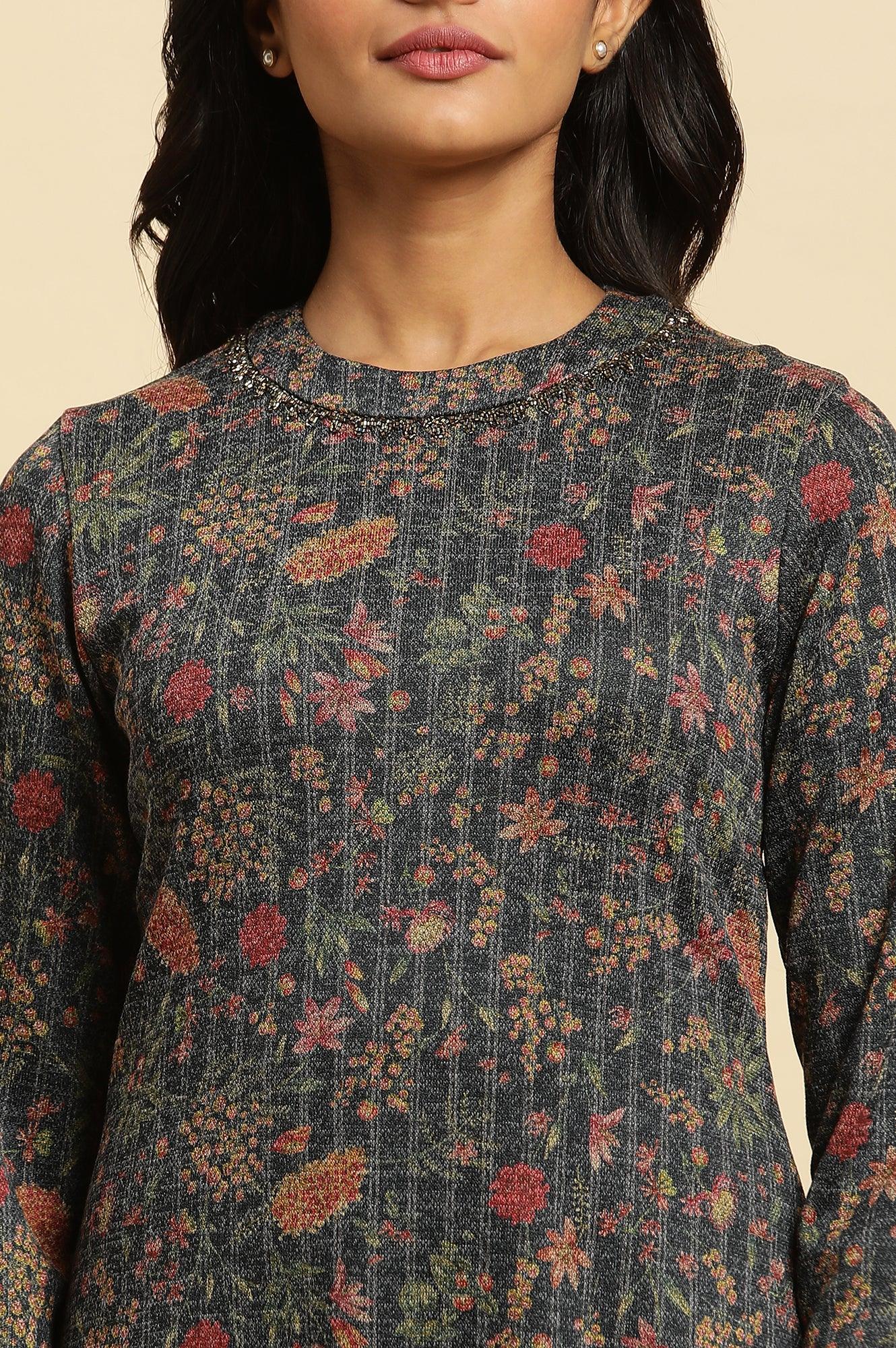 Blue A-Line Printed Winter Kurta - Image 6