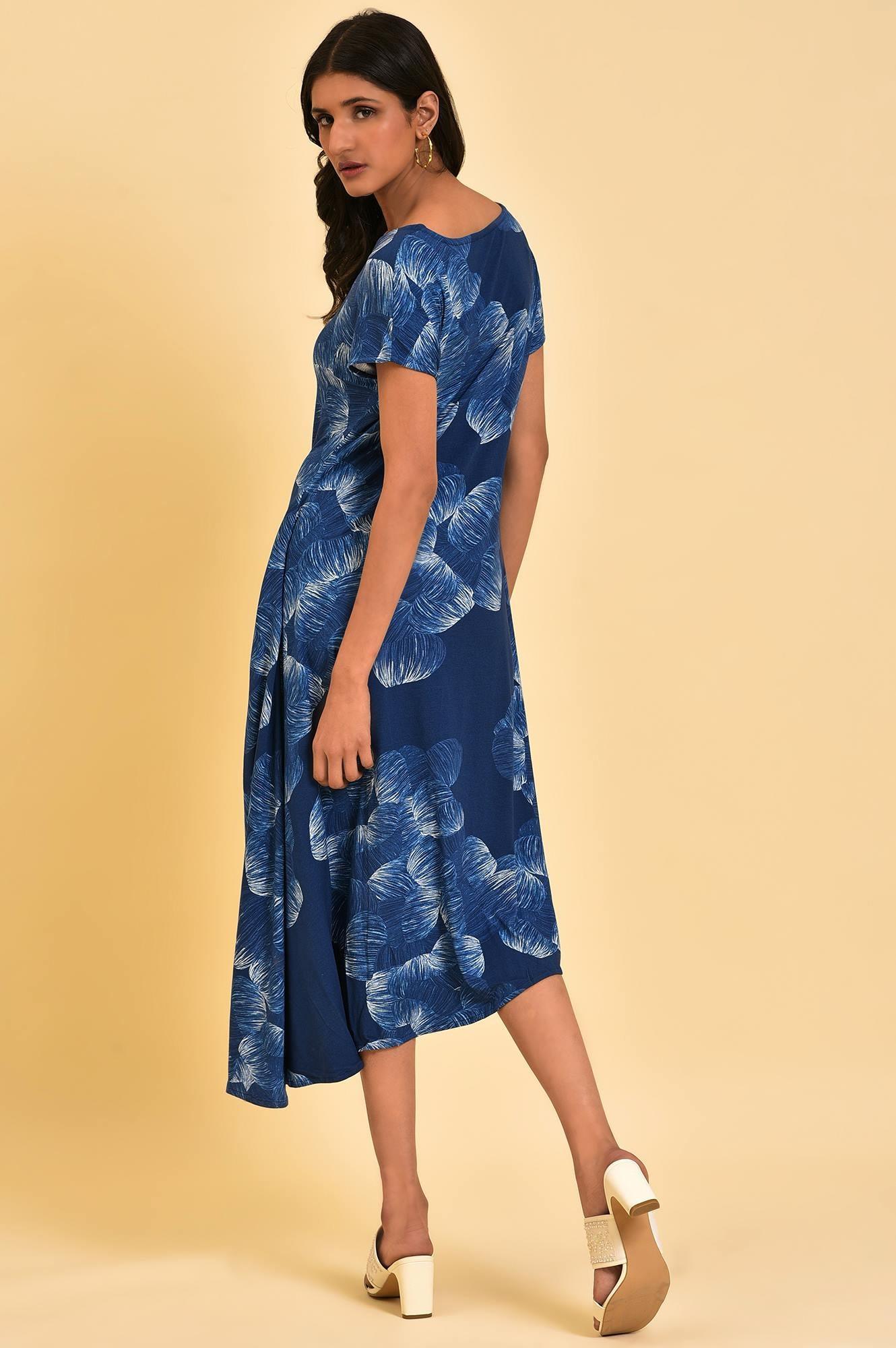 Blue Abstract Printed Waterfall Summer Dress - Image 2