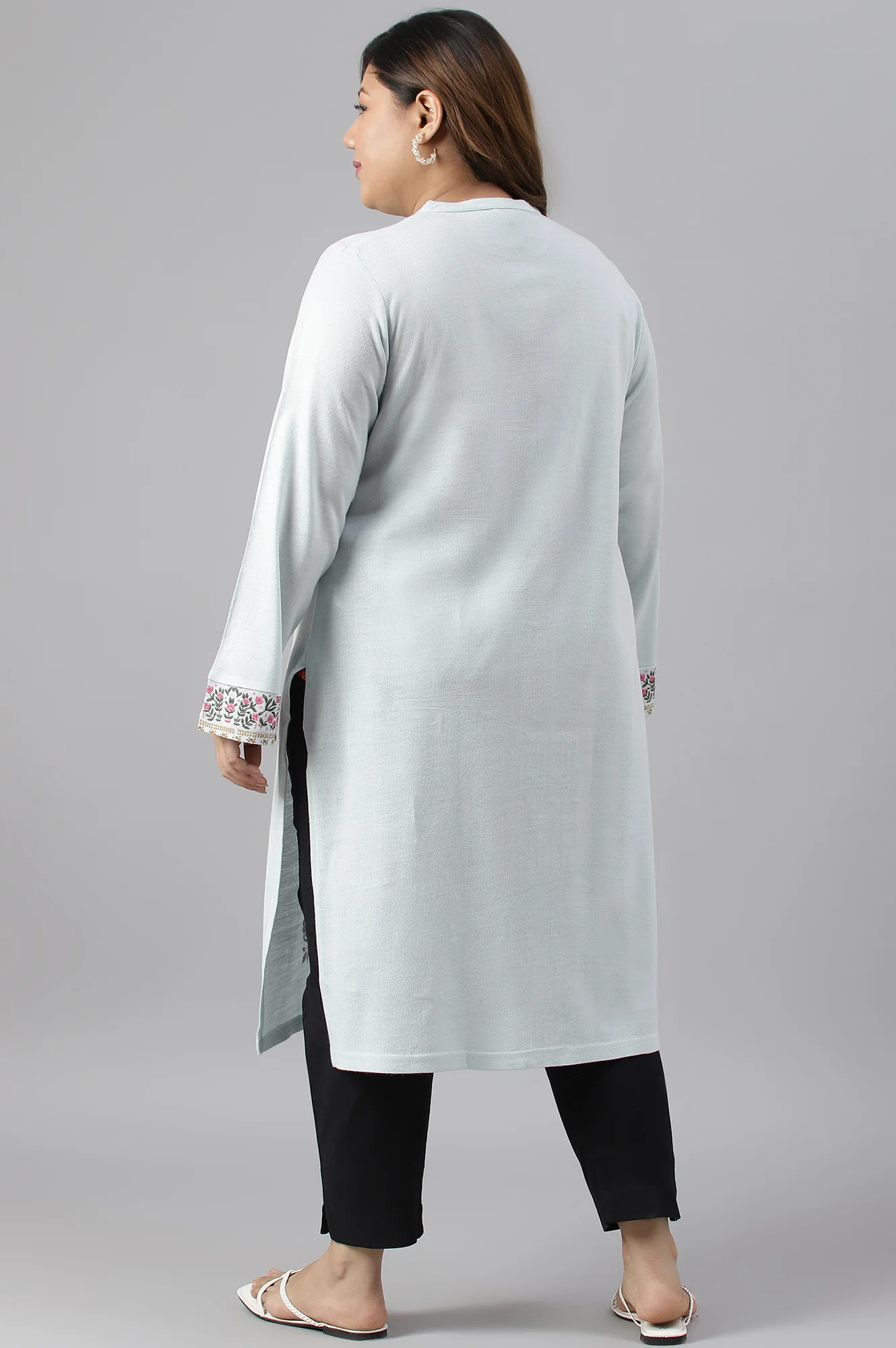 Blue Acrylic Printed Plus Size Winter kurta - Image 2