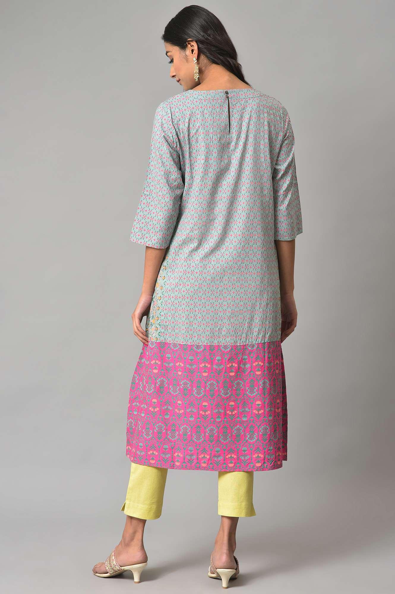 Blue And Pink Printed Straight kurta - Image 2