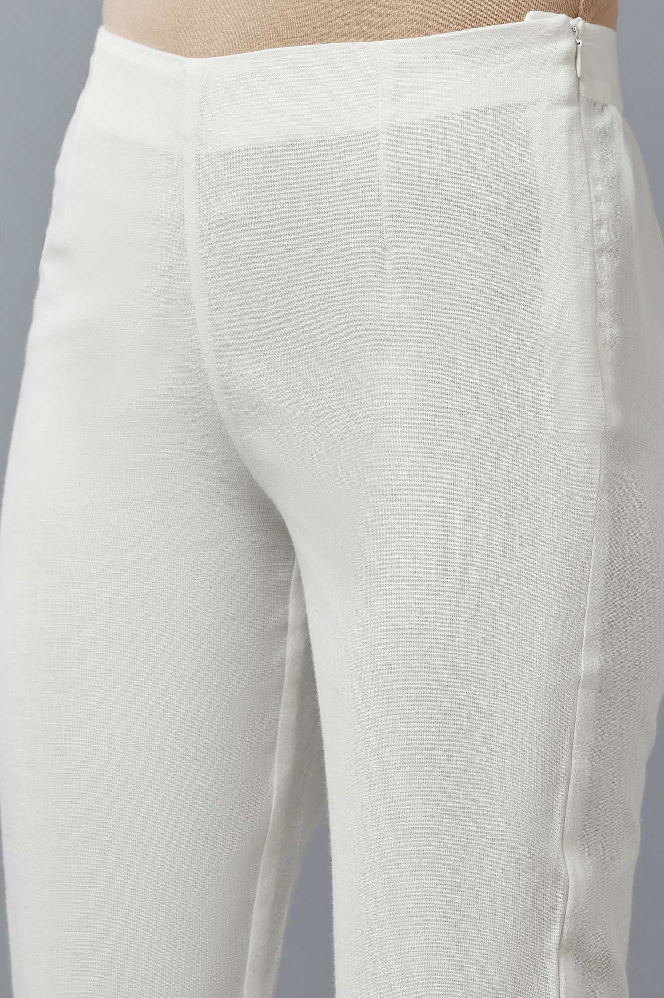 Blue And White Cotton Flax Slim Pants Combo - Image 4