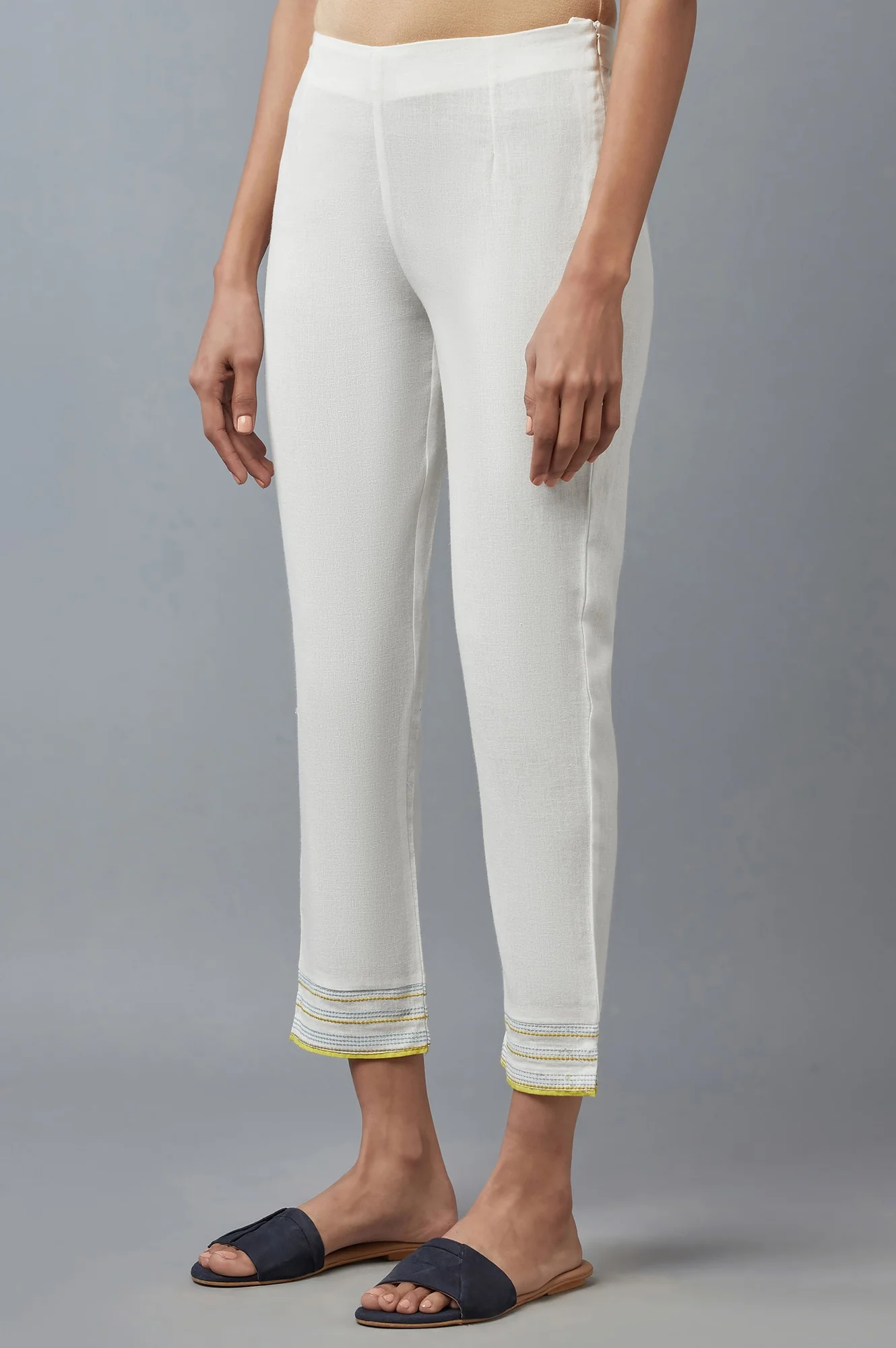 Blue And White Cotton Flax Slim Pants Combo - Image 5